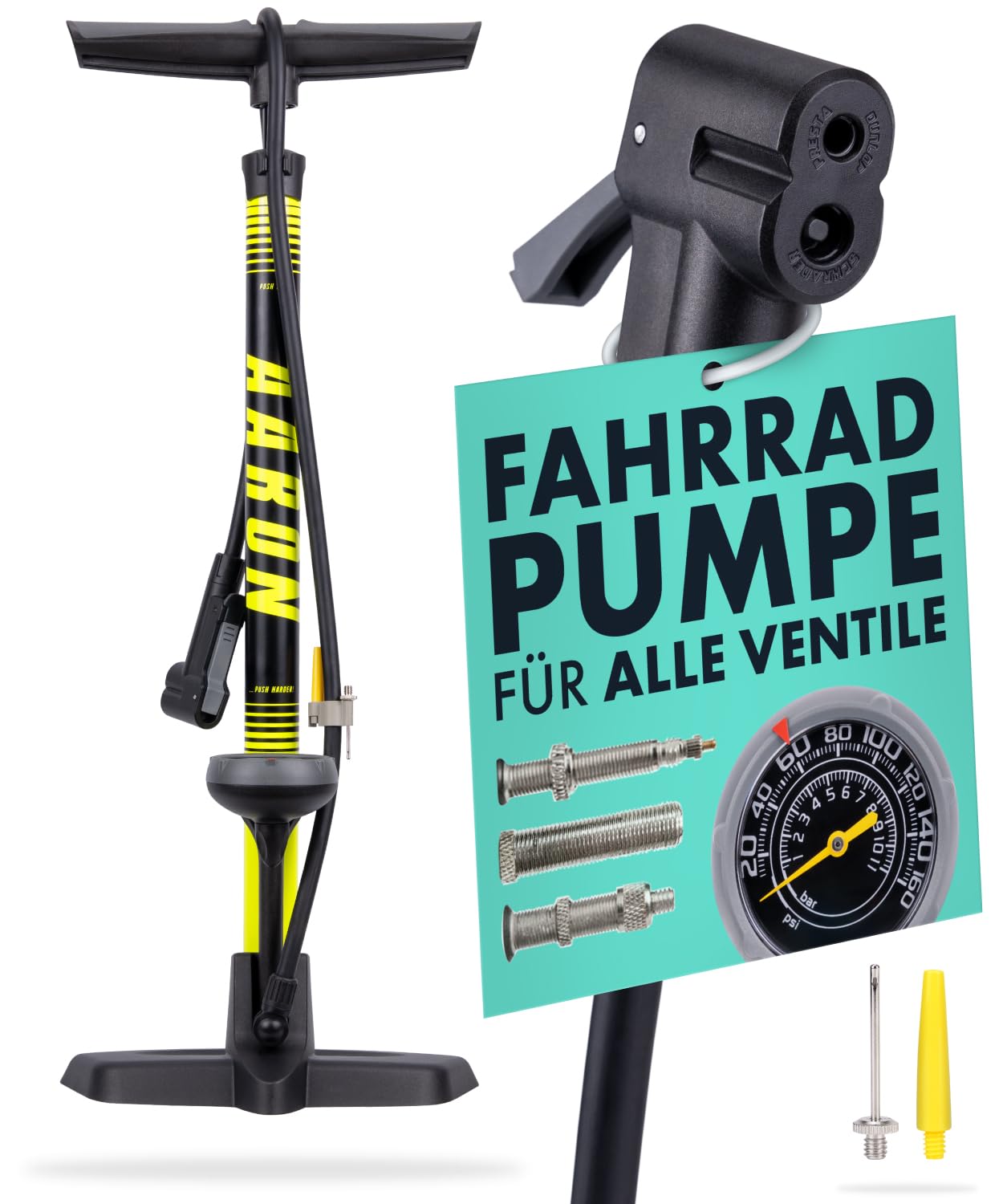 Standpumpe mit Manometer, Gelb V3