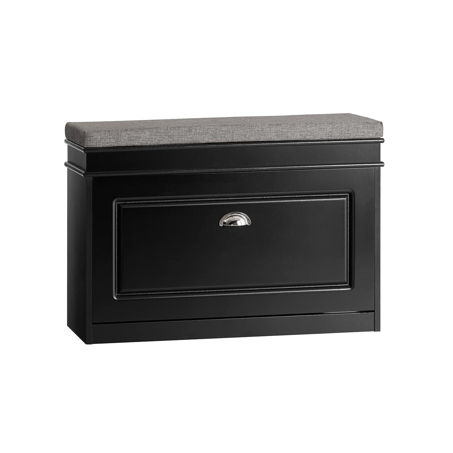 Schuhbank mit Sitzkissen und Stauraum, 75 x 51 x 24 cm Schwarz