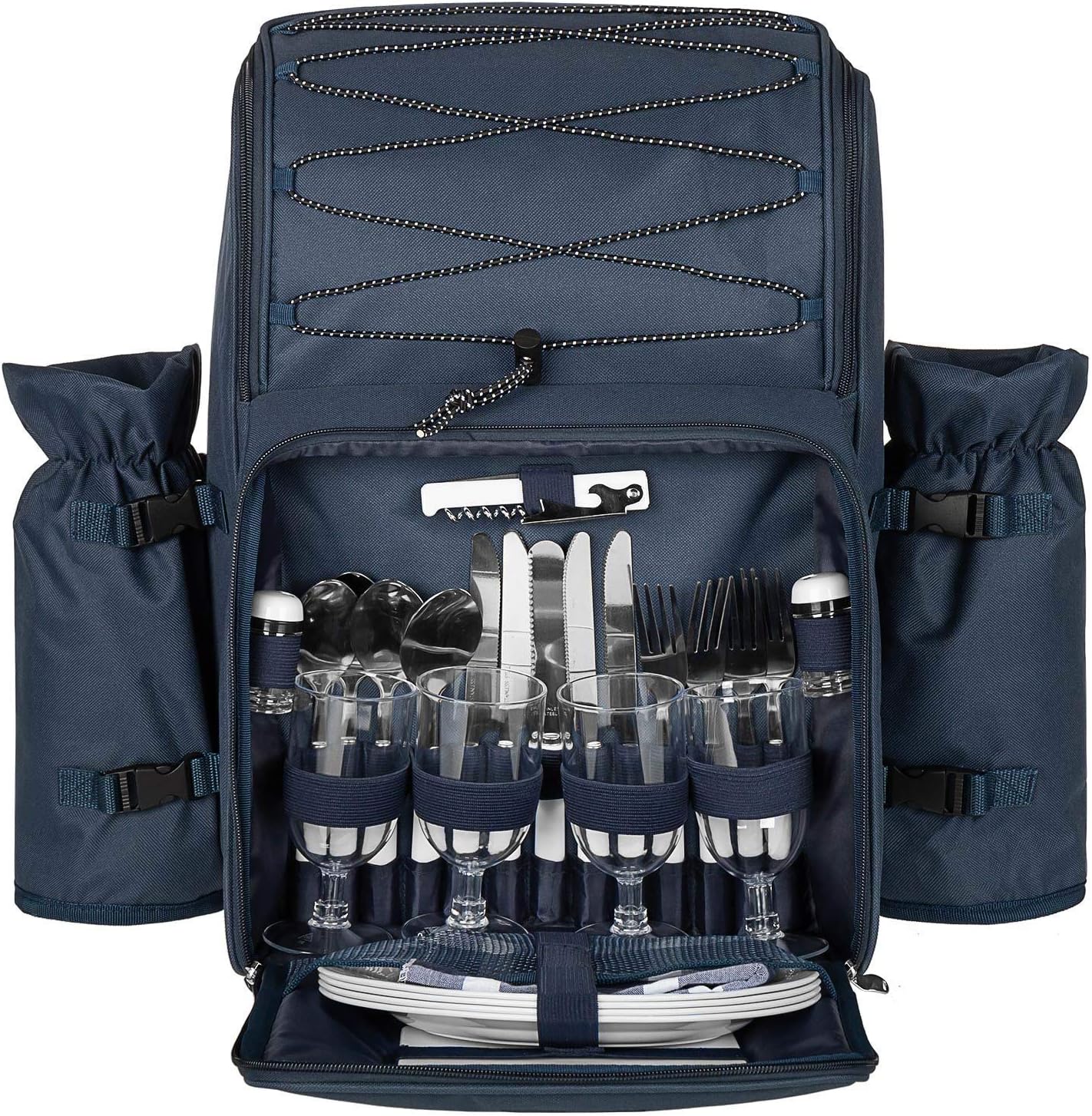 Picknickrucksack, navy blau weiss