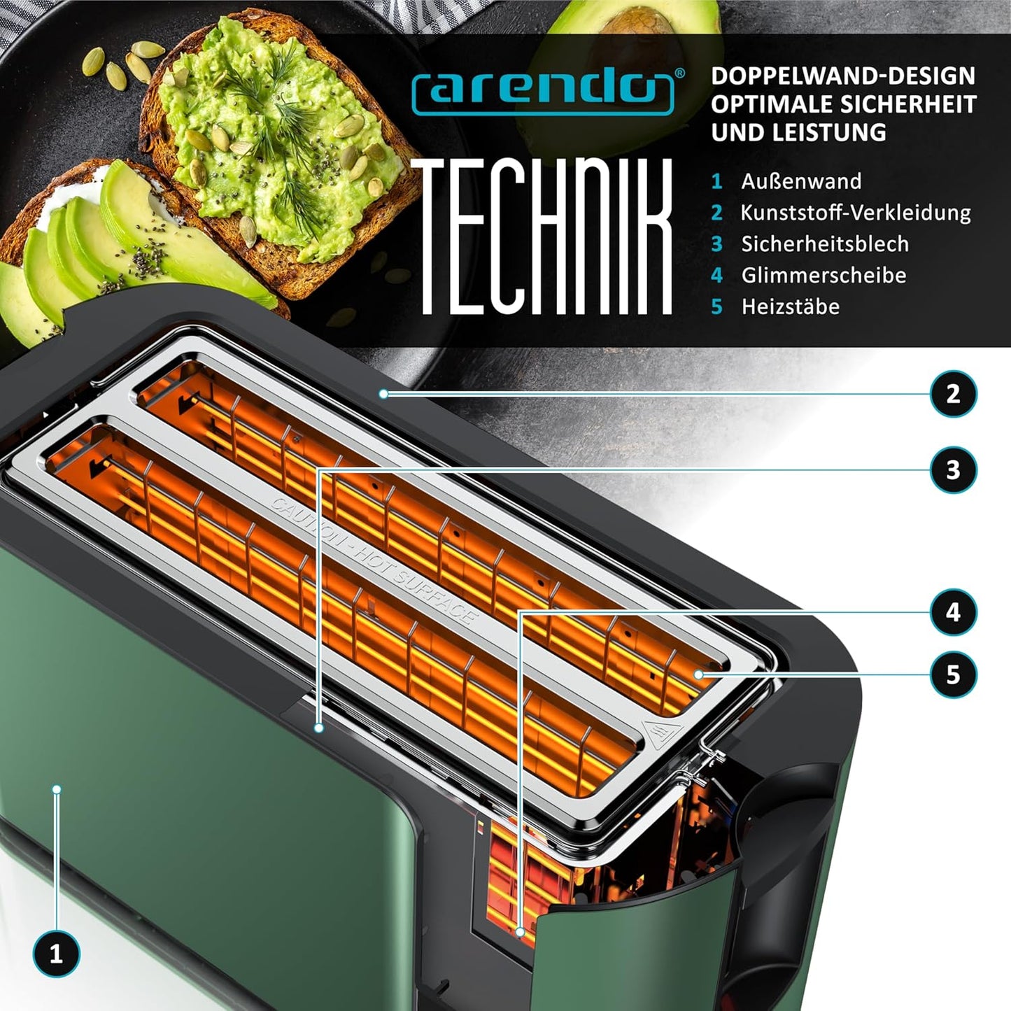 Langschlitz-Toaster mit Touchscreen, E: Grün