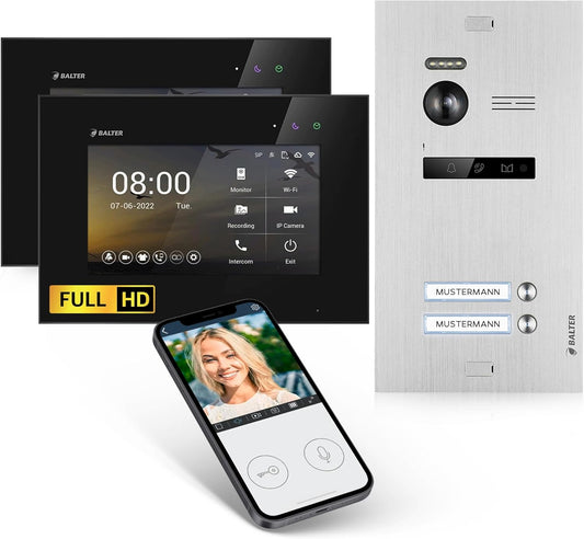 EVO-HD Video Türsprechanlage mit Monitoren und App-Steuerung, 2-Familienhaus, 2 Familienhaus, mit App D.silber/Schwarz
