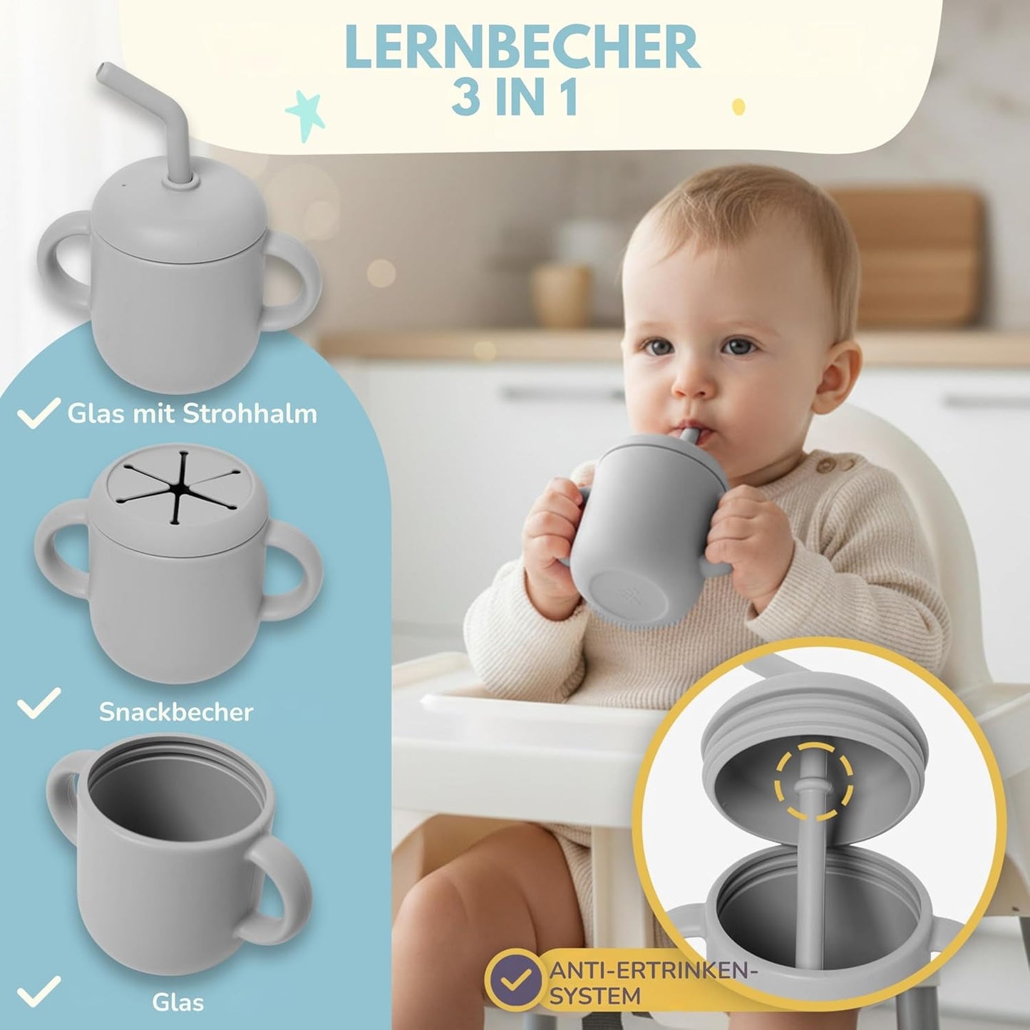 12-teiliges Baby-Geschirrset, Grau