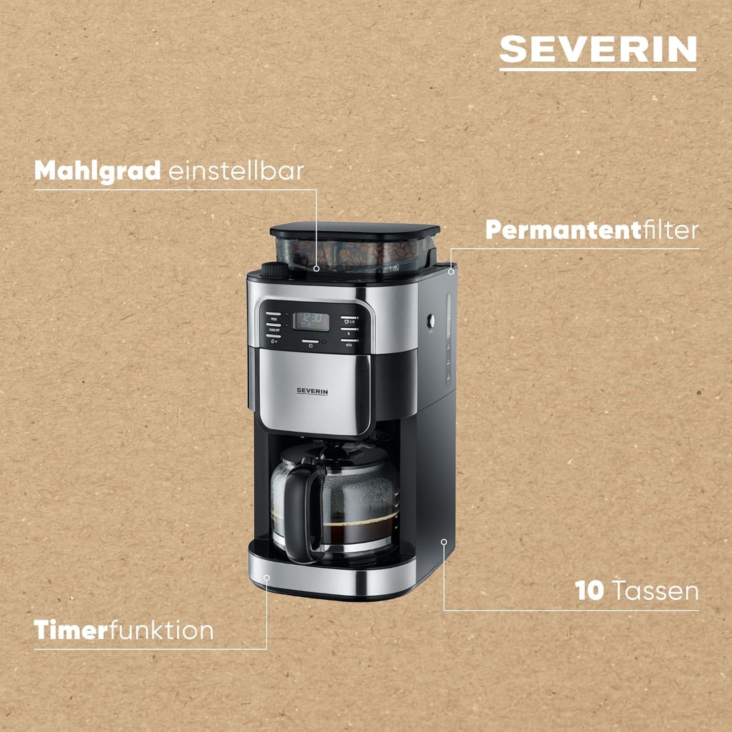 KA 4810 Filterkaffeemaschine mit Mahlwerk und Timer-Funktion, LCD Display