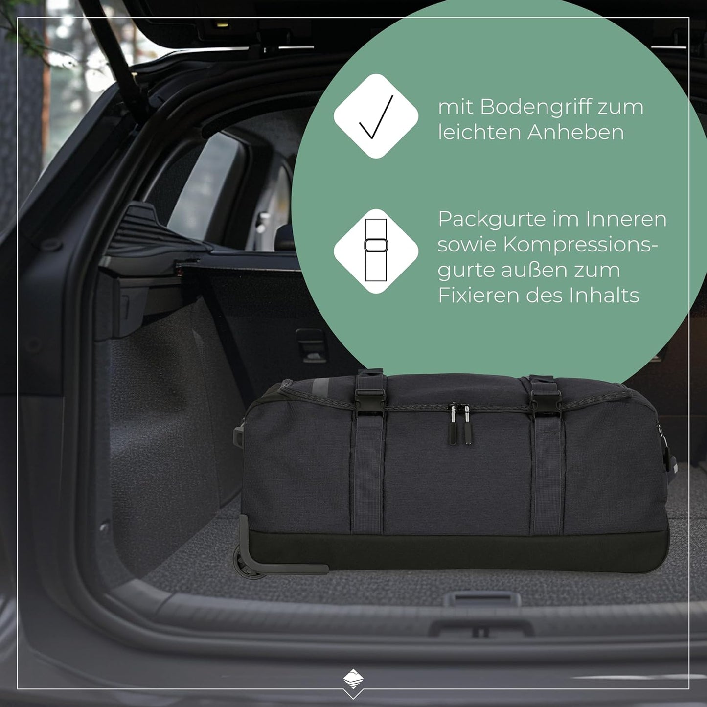 Kick Off Reisetasche mit Rollen, Trolley Reisetasche L (68 cm) D'anthrazit (Grau)