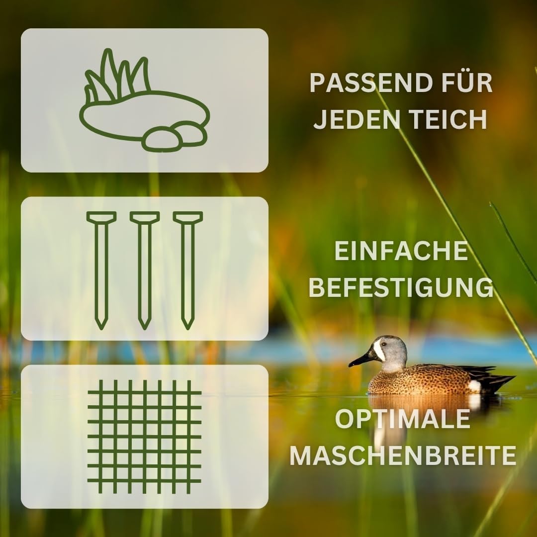 Teichabdeckungsnetz feinmaschig 10x10m mit Spiessen, 10x10m