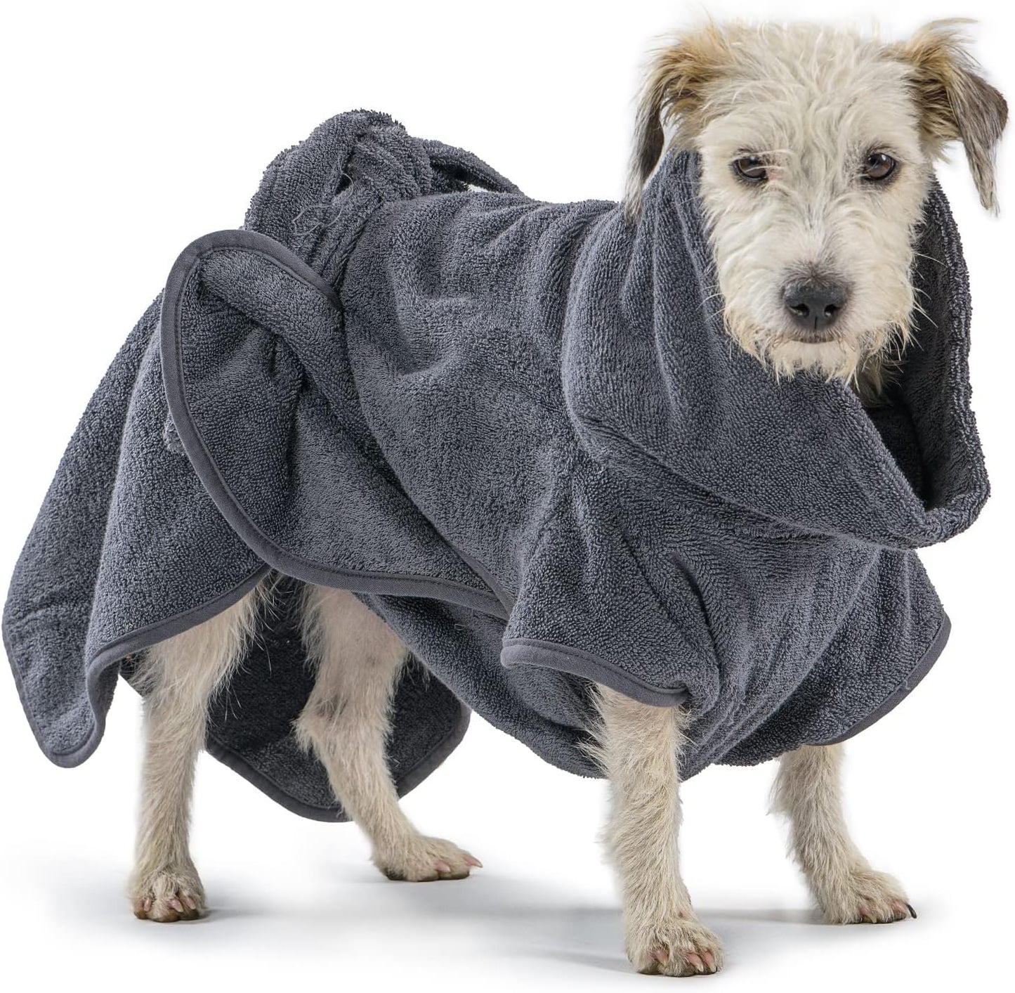 Hunde Bademantel mit Bindegürtel, XS/S, Grau