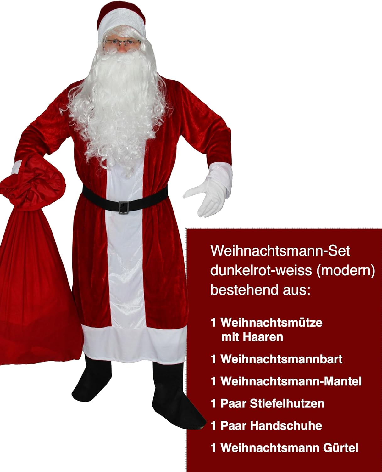 Weihnachtsmann Kostüm-Set, M-L Dunkelrot
