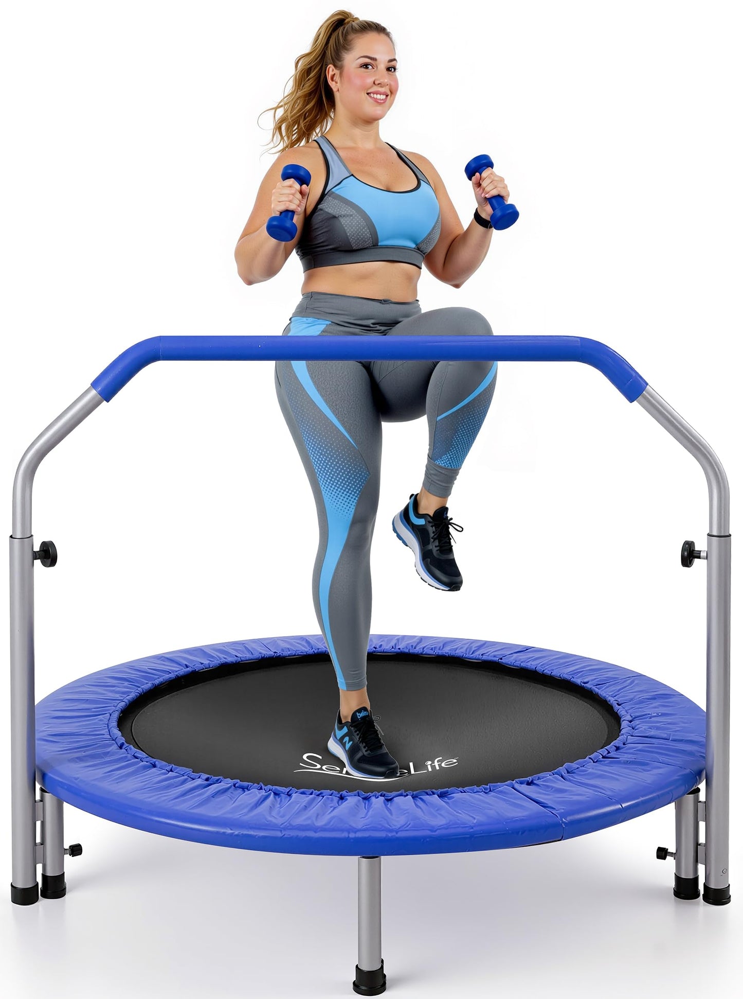 Fitness Trampolin Indoor, faltbar mit Griff, Tiefblau - 102 cm