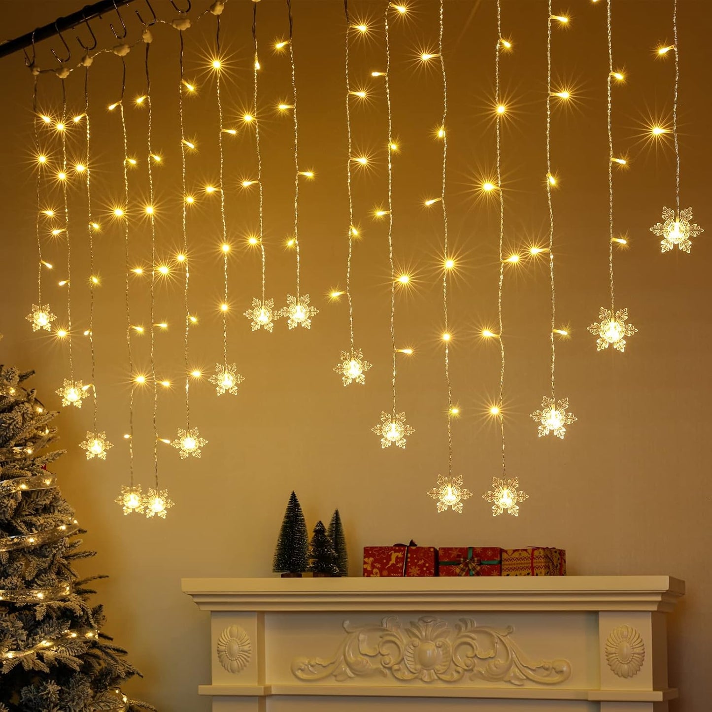 Schneeflocken Lichtervorhang, Warmweiss-schneeflocken