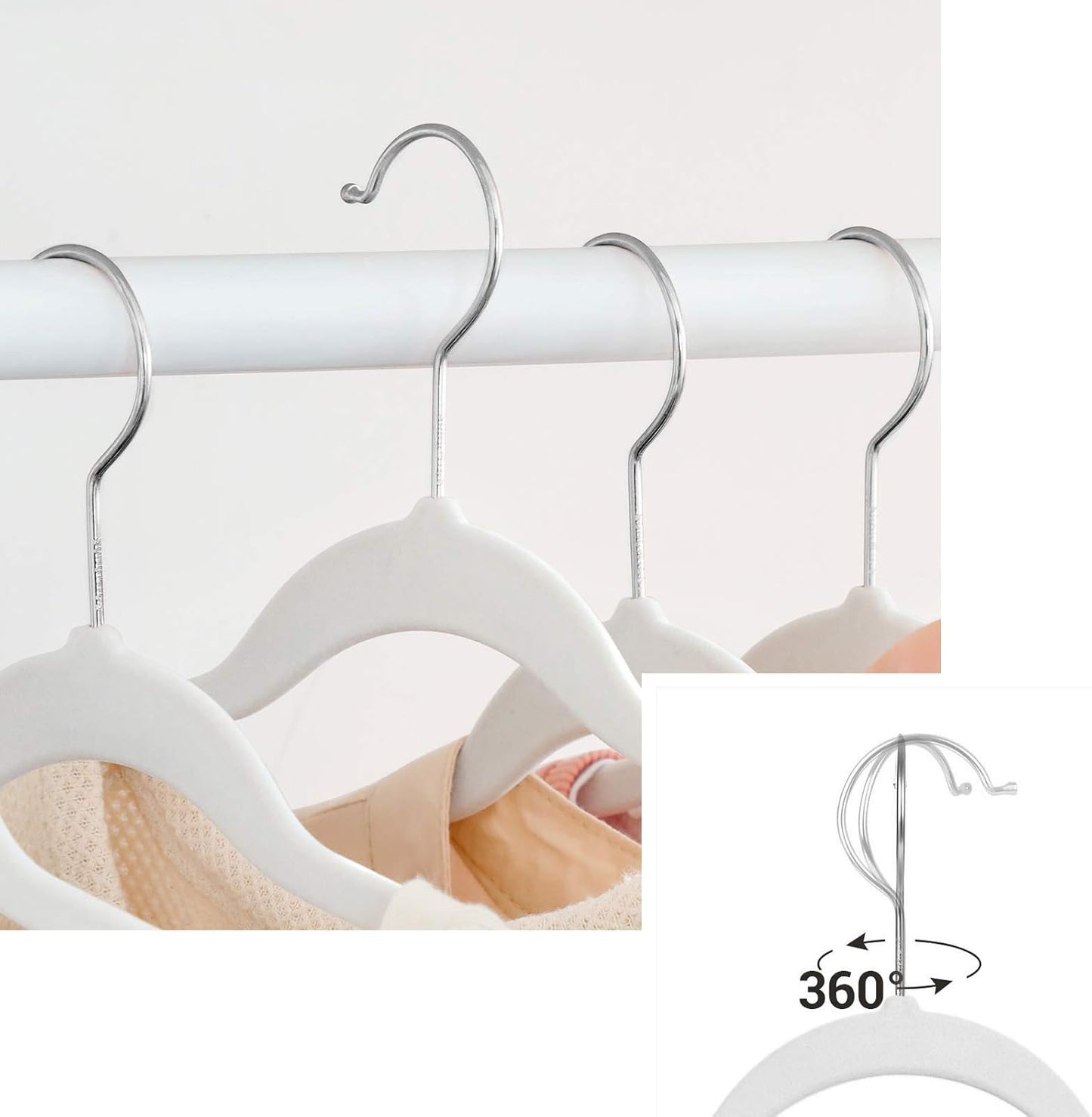 50er-Set Samt-Kleiderbügel, 50 Stück Weiß