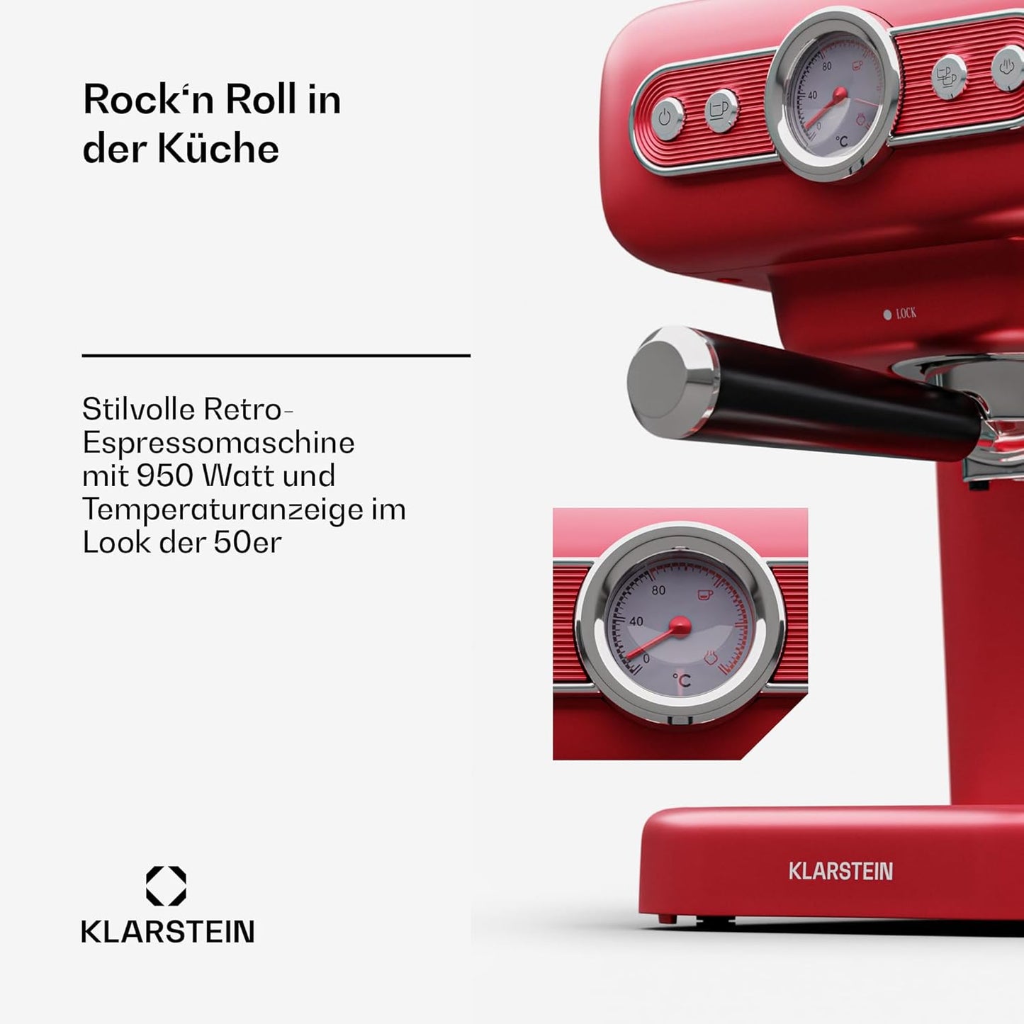 Espressomaschine mit Siebträger und Milchaufschäumer, Rot Espressionata evo