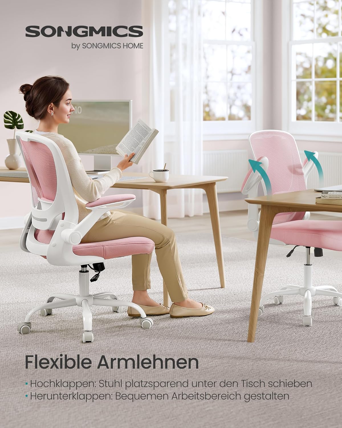 Bürostuhl OBN037R01, Pastellrosa, Ohne Kopfstütze