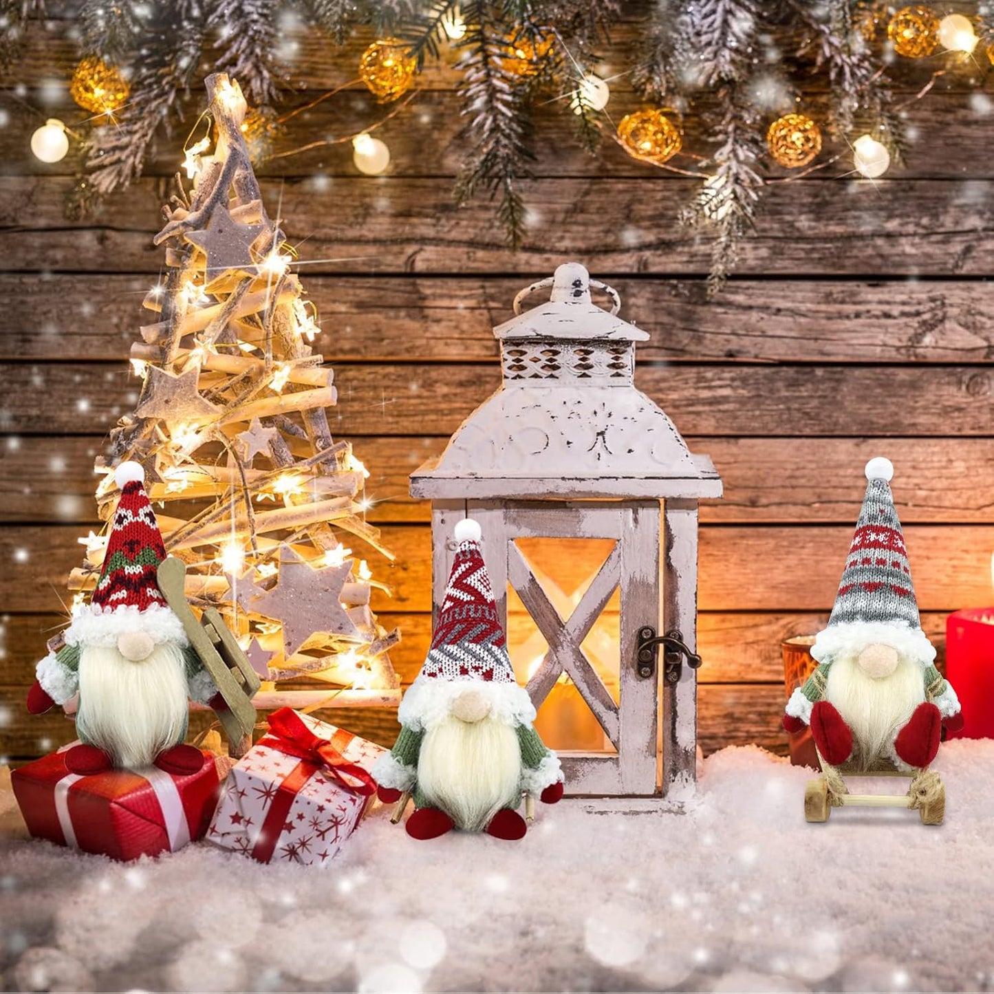 3-teiliges Weihnachtswichtel Figuren-Set, Klassische Farbe