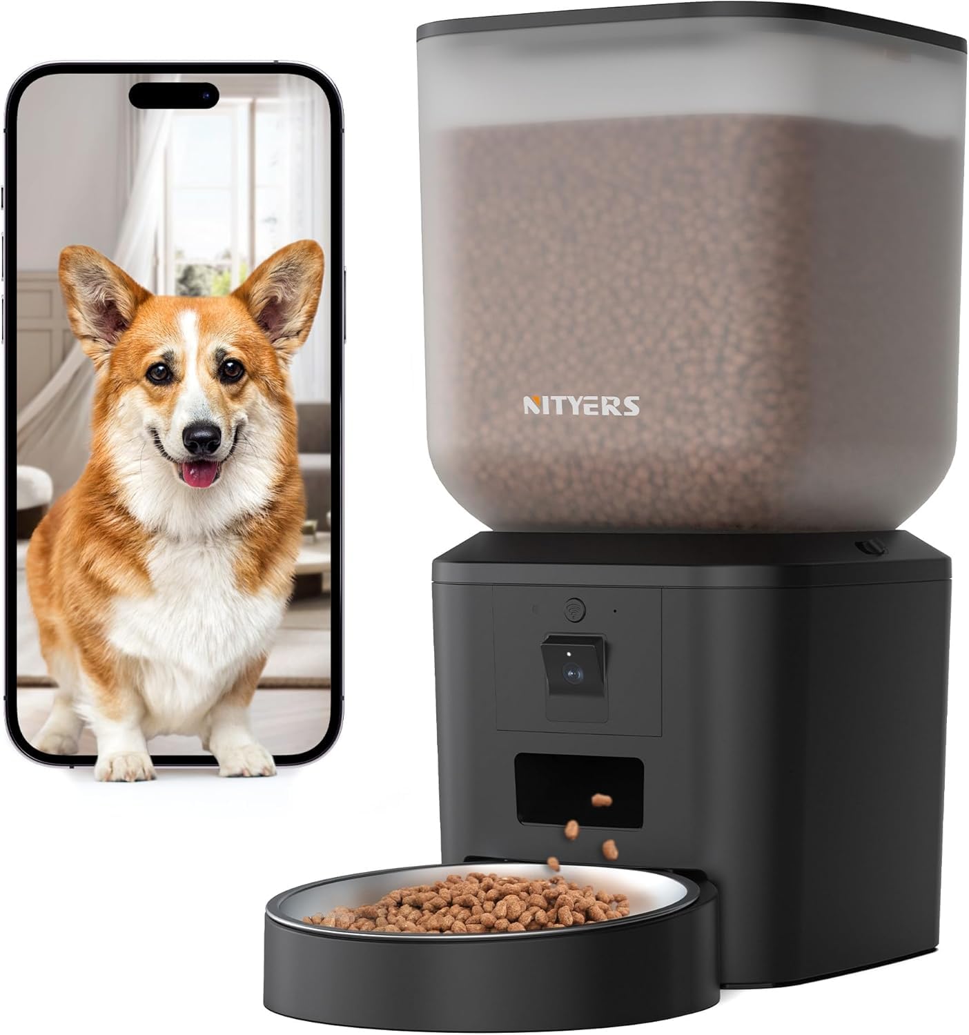 Automatischer Futterspender mit Kamera & WLAN, Schwarz Eine Schüssel, WLAN und Kamera