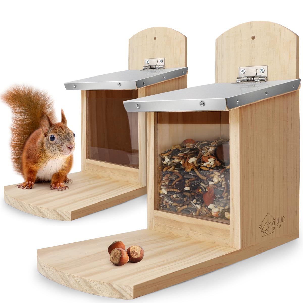 2er-Set Eichhörnchen-Futterstation, 2 x Eichhörnchen Futterhaus