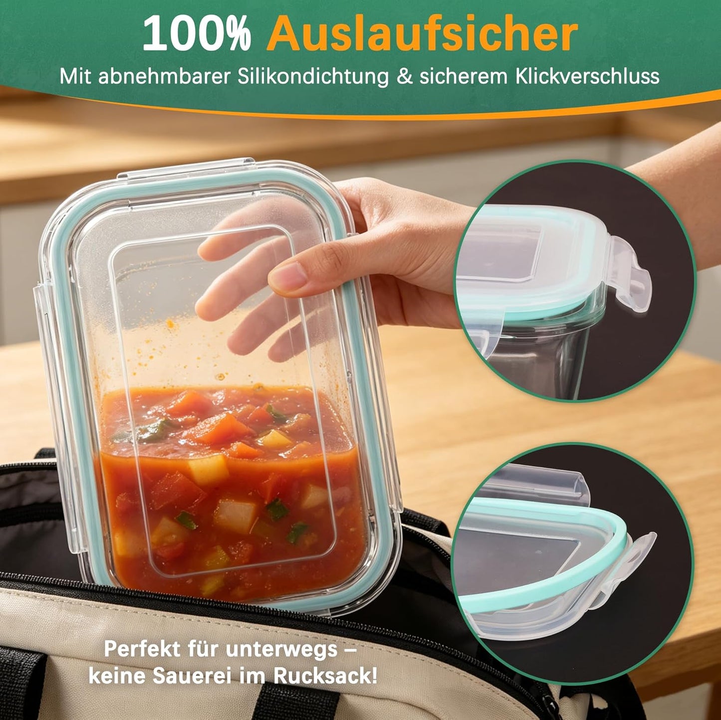 Glas-Frischhaltedosen 4er Set (versch. Grössen), 4er Set – 180ml + 370ml + 640ml + 1040ml