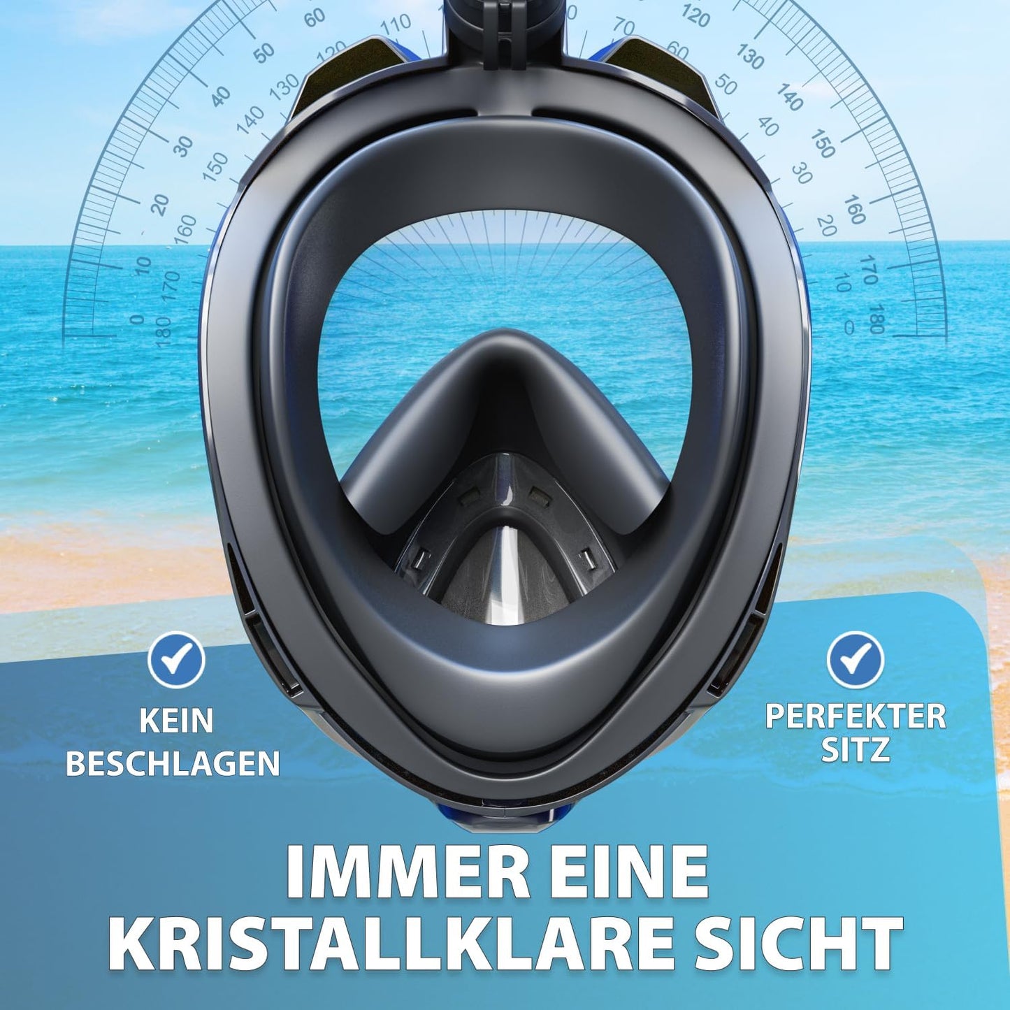 Schnorchelmaske Vollgesichts-Tauchermaske, Erwachsene Schwarz