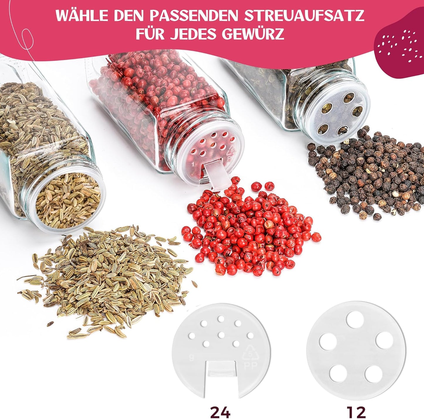 Gewürzgläserset, Edelstahl - 24 - schwarze Etiketten