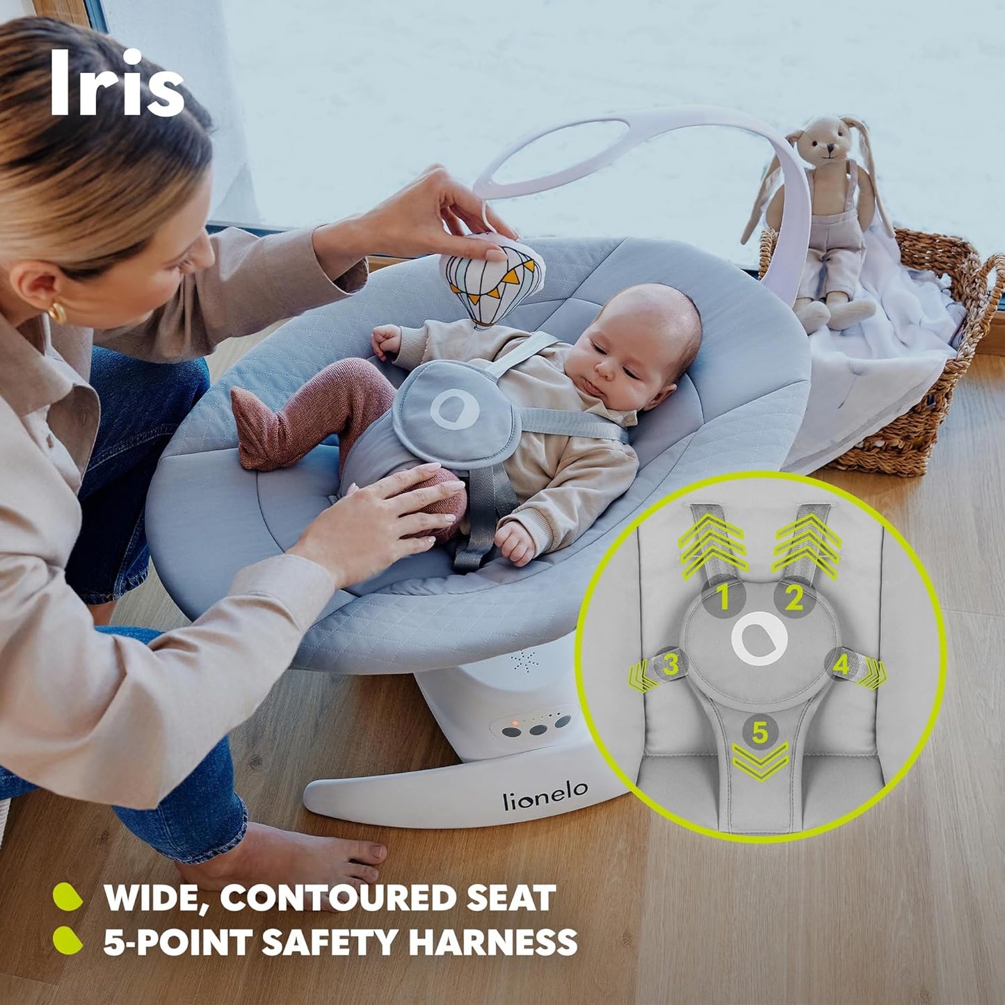 Elektrische Wippe Iris mit Sicherheitsgurt, Grau