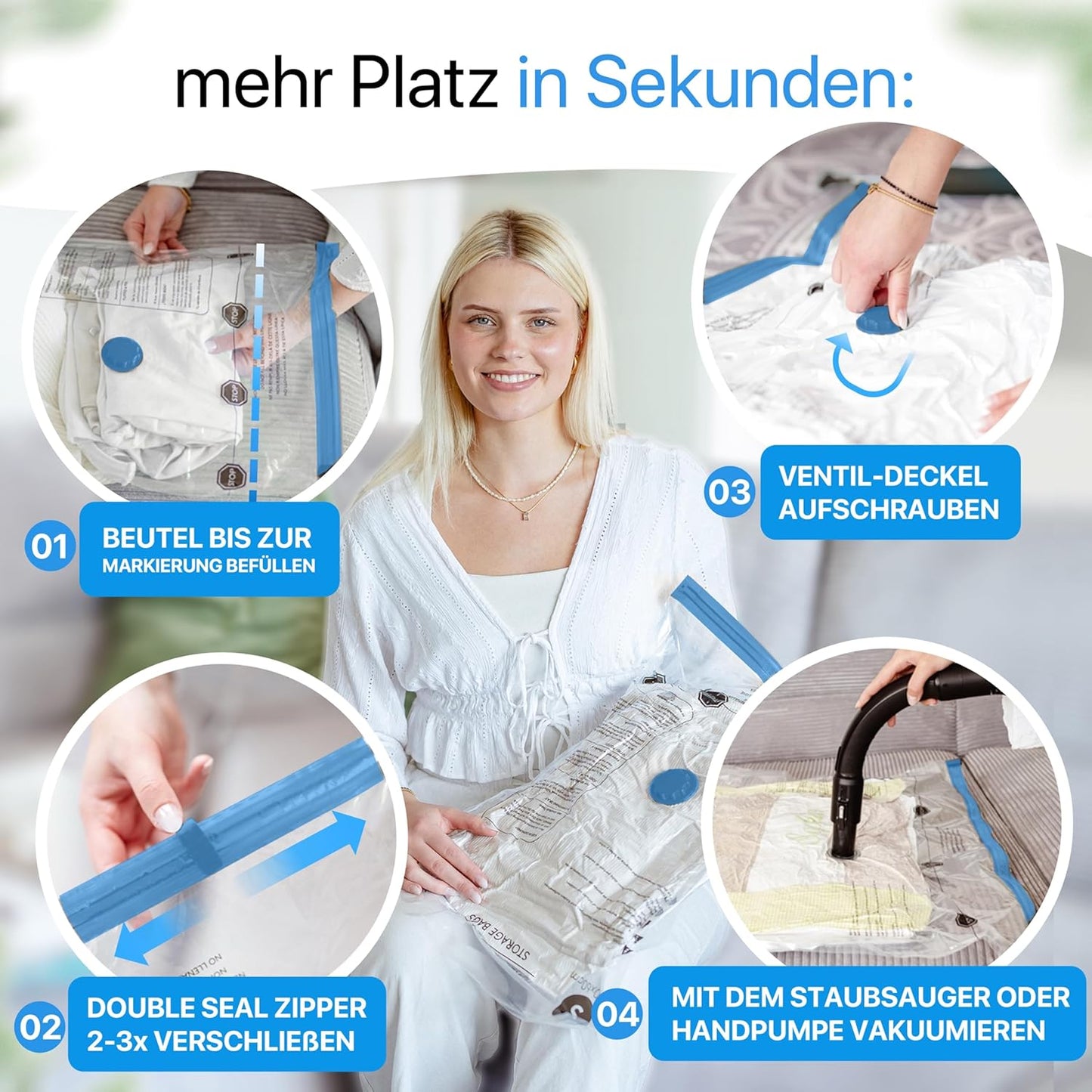 Vakuumbeutel-Set für Kleidung, 50x70 cm, 6x Beutel - (6xM (50x70 cm))