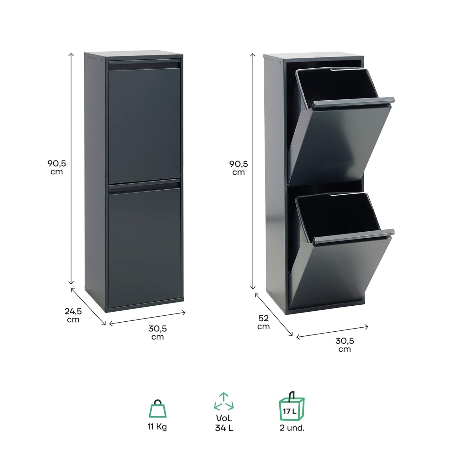 Basic CR204-B Mülltrennsystem, Anthrazit Basic - Ohne Aufbewahrungsbox