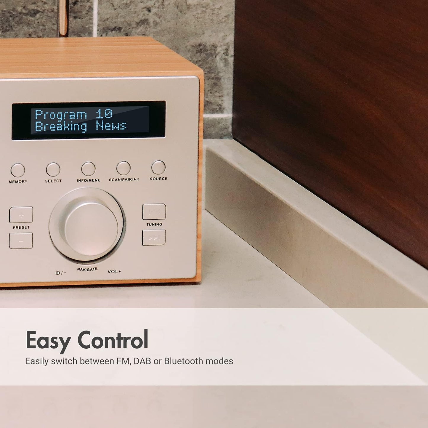 MB420 Digitales Küchenradio mit Bluetooth und Radiowecker, Hellbraun