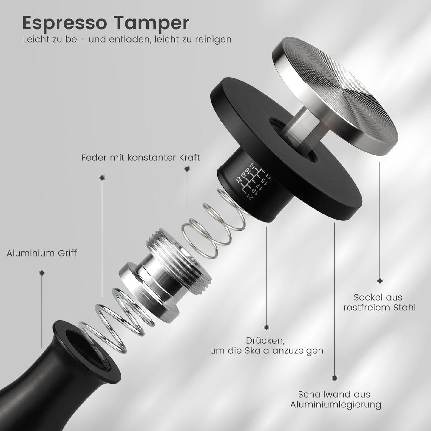 Druckregulierender Espresso-Tamper mit Feder, 54mm