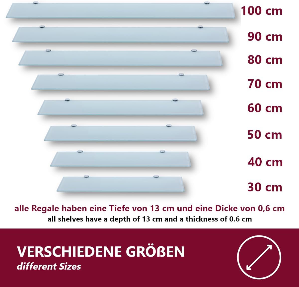 Wandregal mit Sicherheitsglas, 30 cm Weiß
