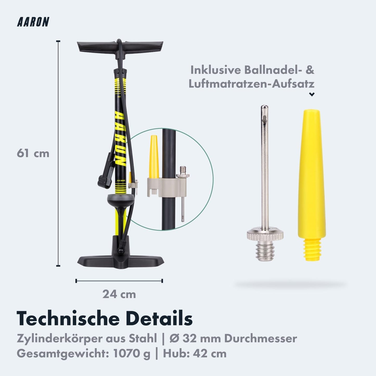 Standpumpe mit Manometer, Gelb V3