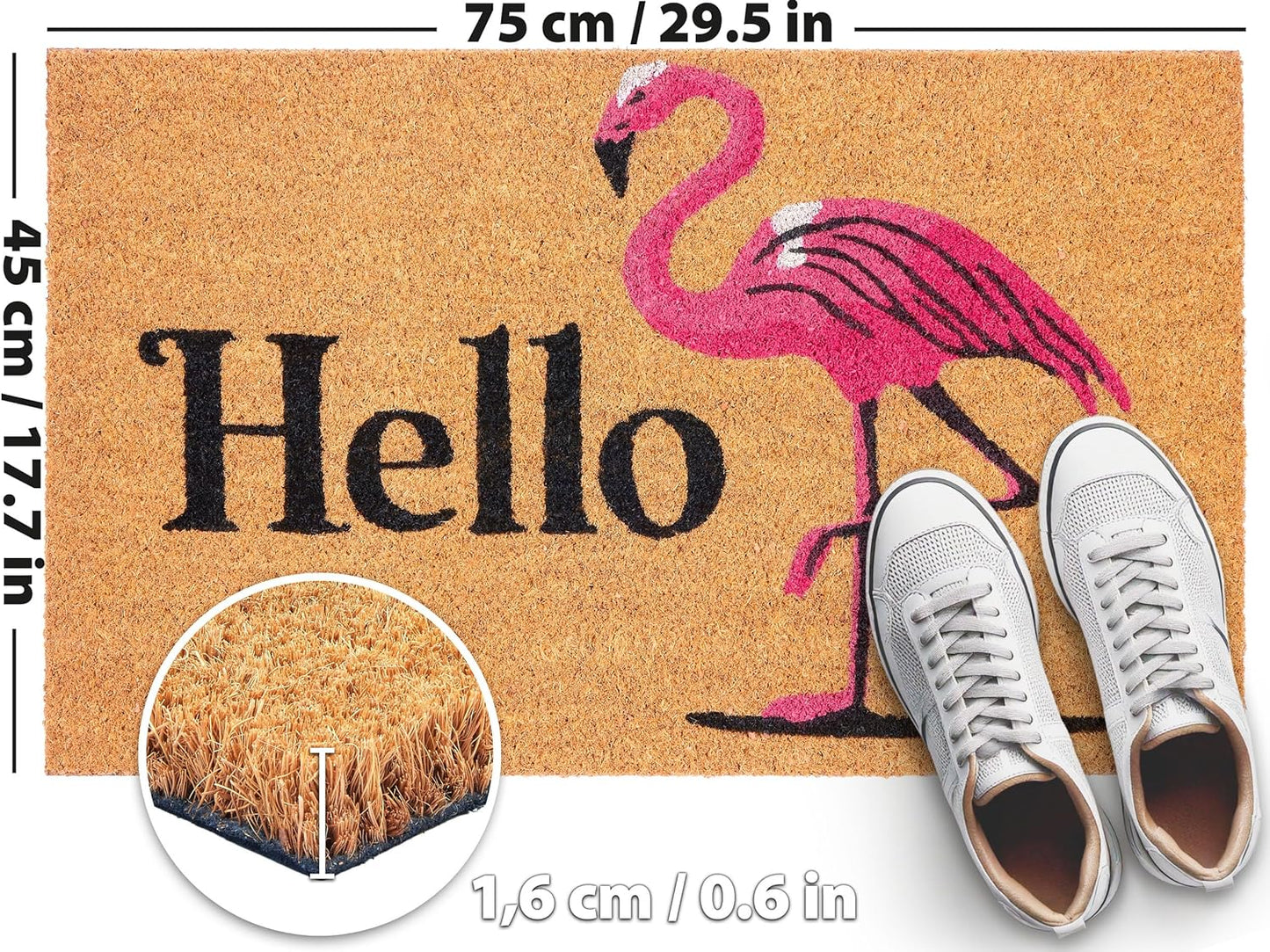 Antirutsch Fussmatte, Hello - Flamingo