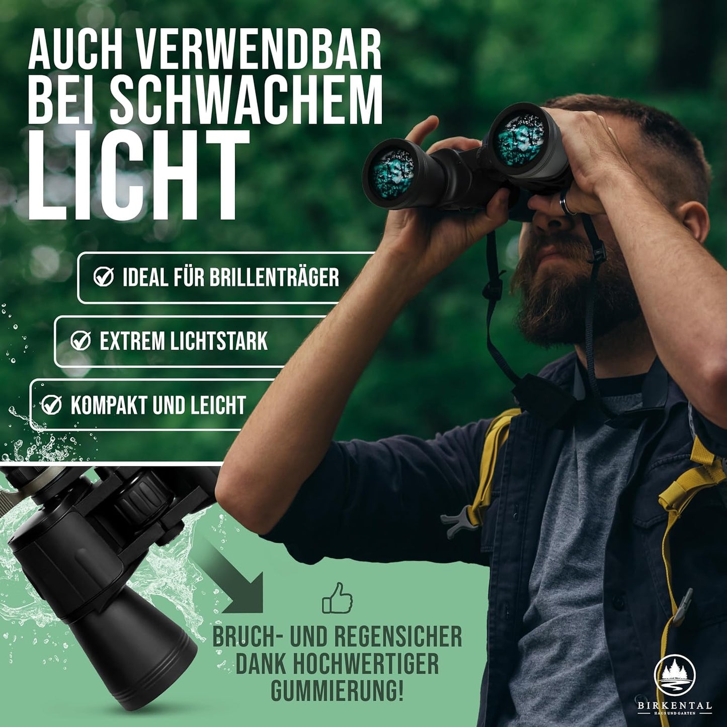 Fernglas mit Dioptrienausgleich & HD-Sichtfeld, Dioptrienausgleich für beide Augen (Schwarz) 10x50