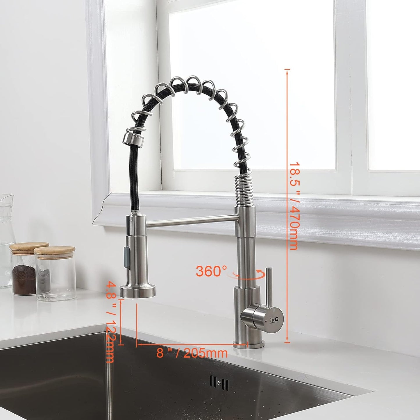 Ausziehbarer Küchenwasserhahn mit 2 Sprühmodi, Sus,silver