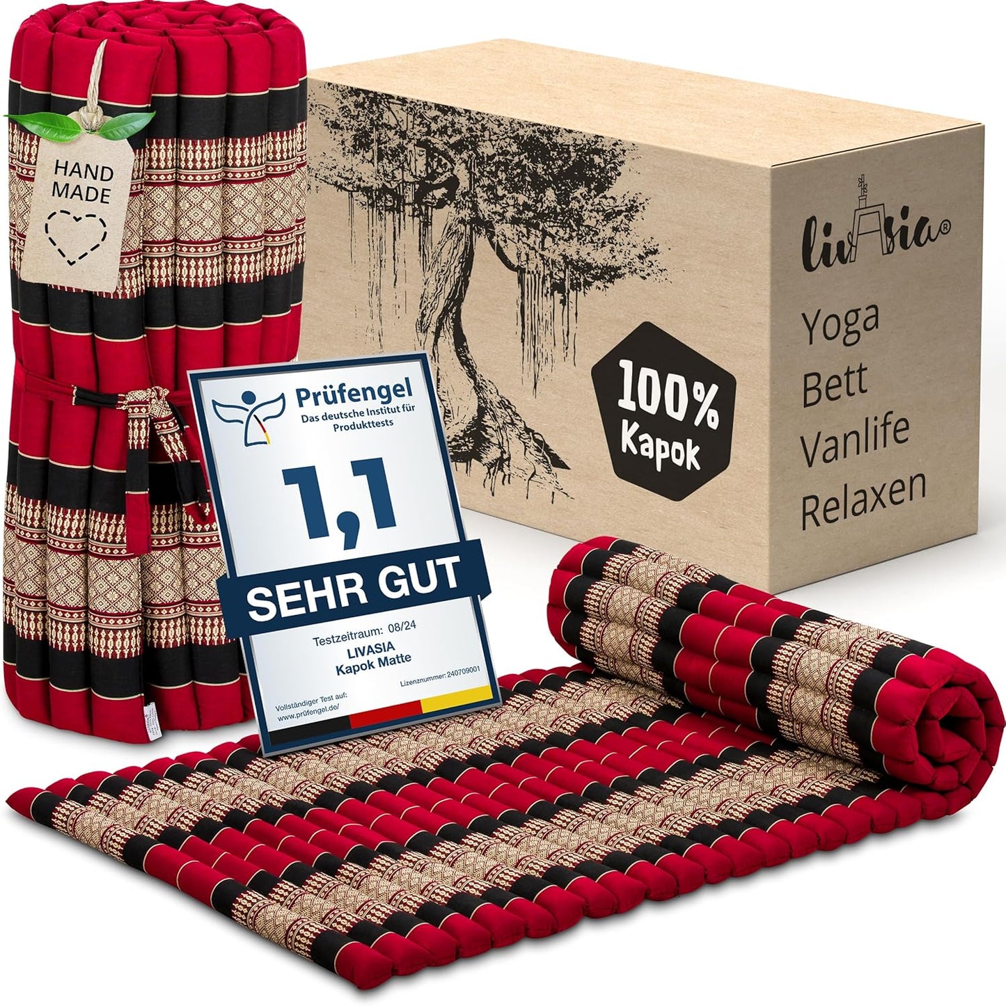 Rollmatte Gästematratze (200x110x4,5cm), M (200 x 75 cm) Rot/Schwarz