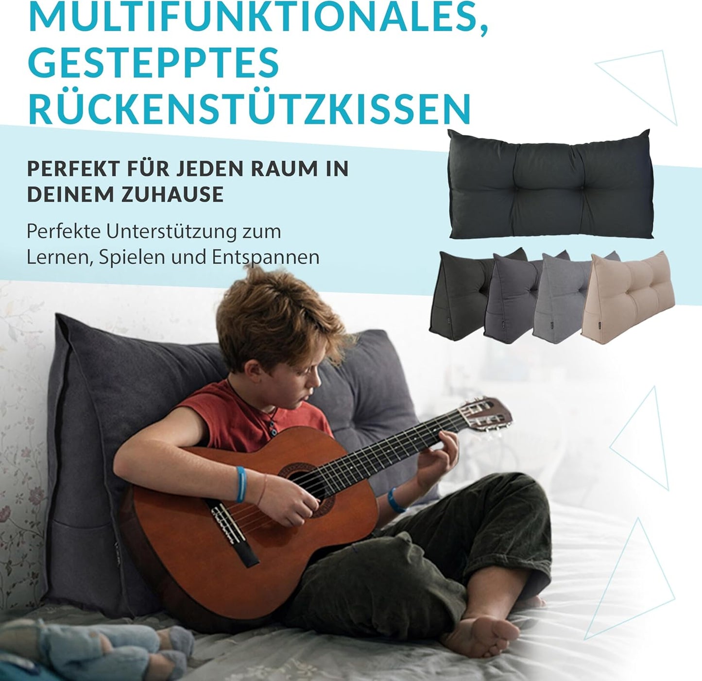 Keilkissen mit Seitentaschen, 70x50 Schwarz