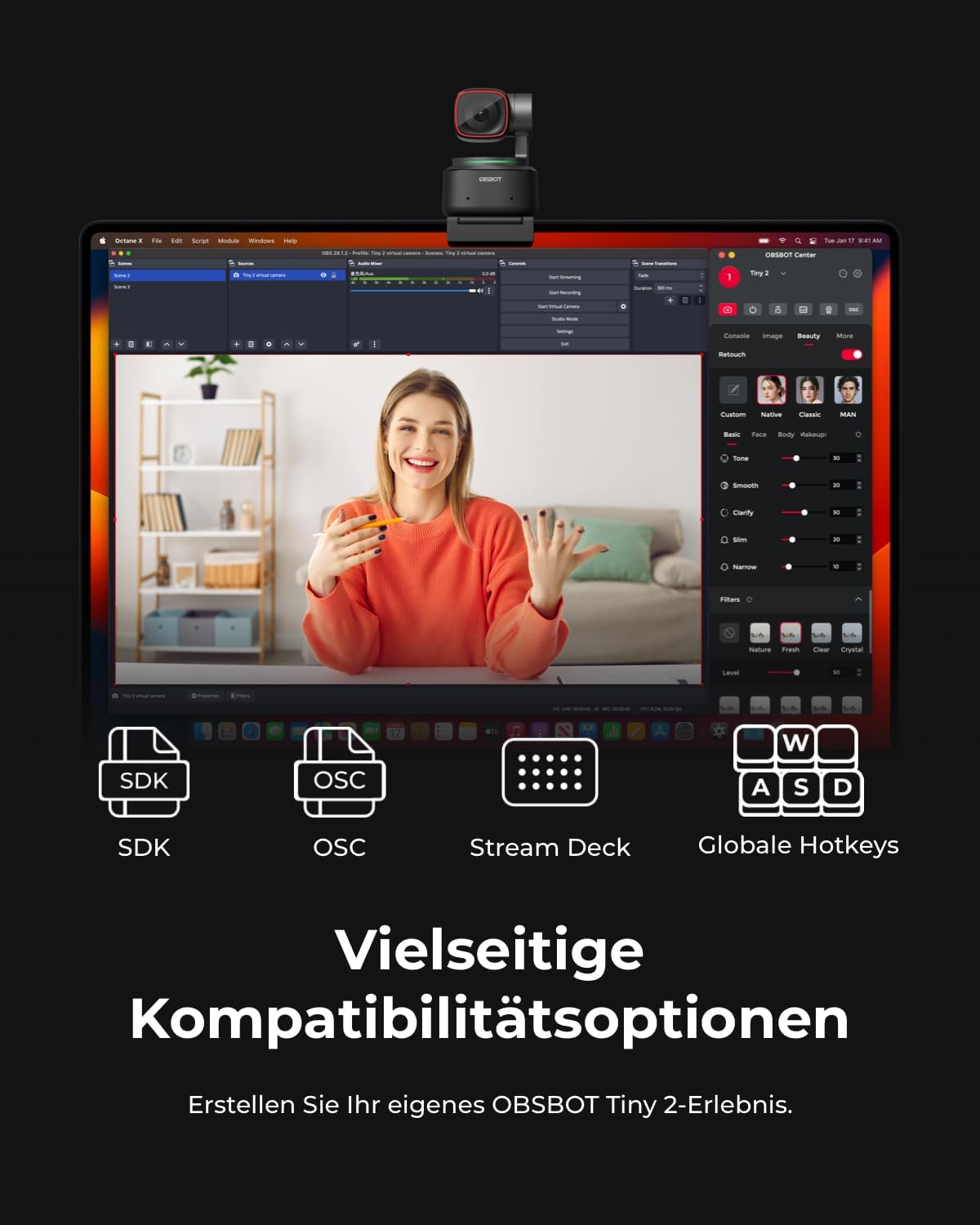 PTZ 4K Webcam mit KI-Tracking und Sprachsteuerung