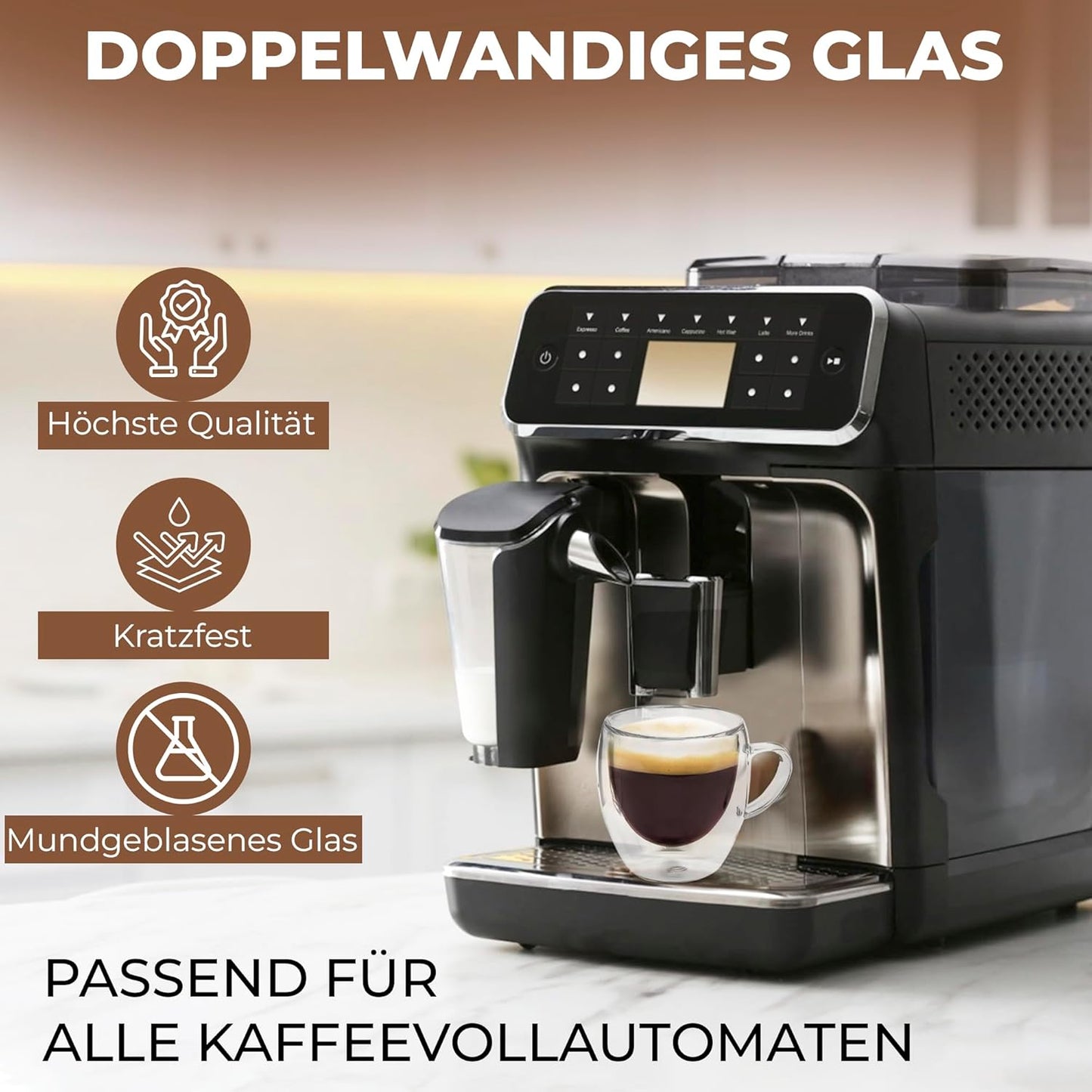 Doppelwandige Espressotassen 4er-Set, 4er Set mit Henkel