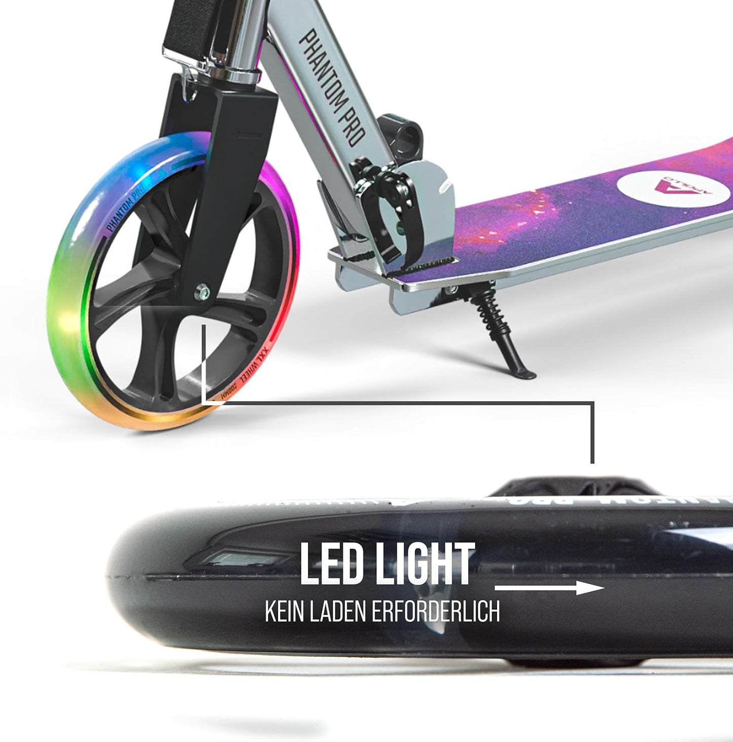 City Scooter Ersatzräderset, LED Ersatzräder 200mm - SCHWARZ