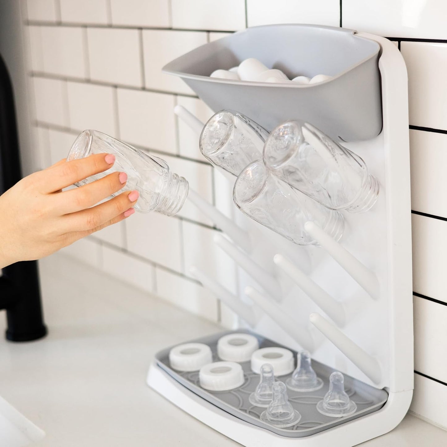 Vertical Babyflaschen-Abtropfgestell, Grey Bottle Drying Rack