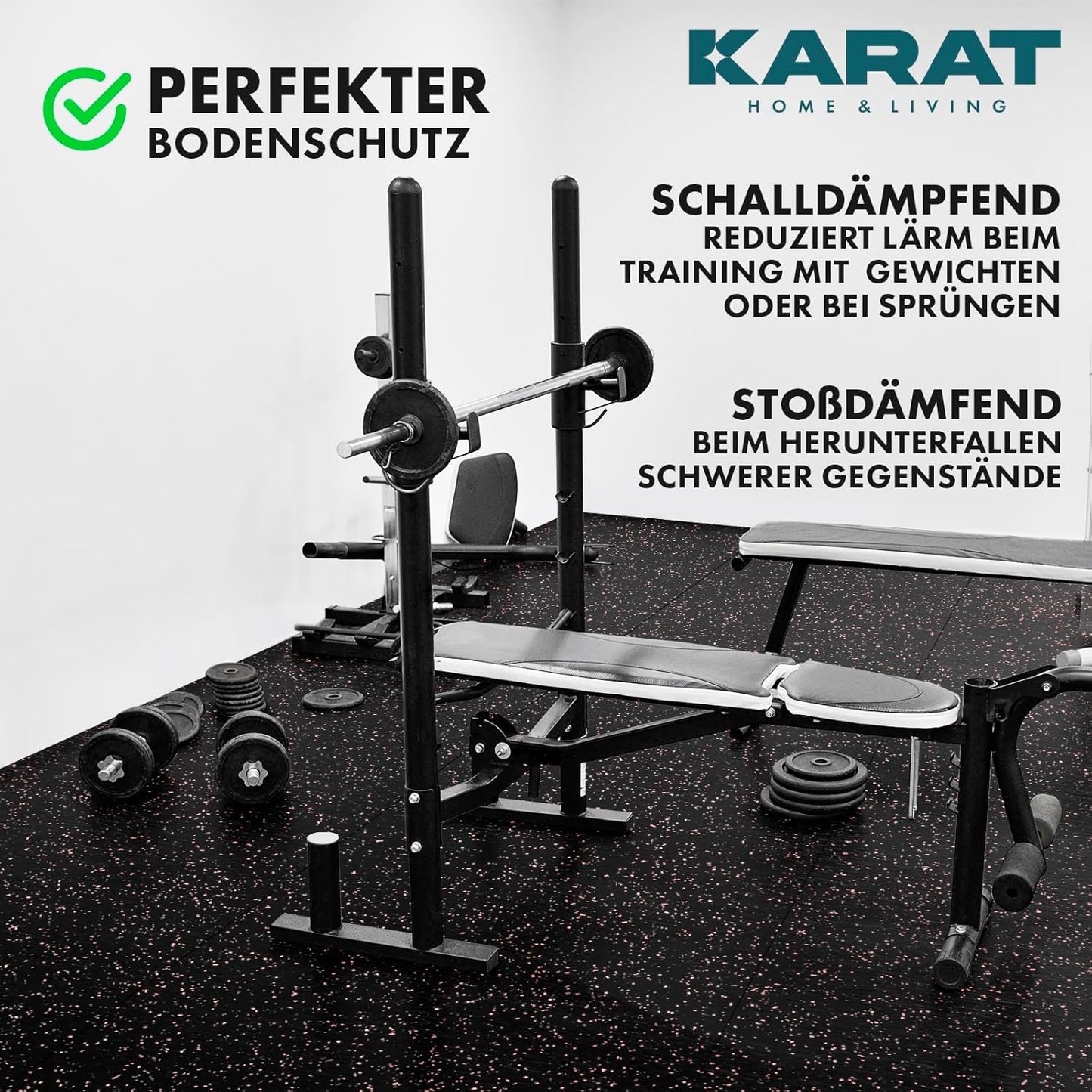 Bodenschutzmatte für Fitnessgeräte, Weiss-Schwarz 400L x 100B x 0.6D cm