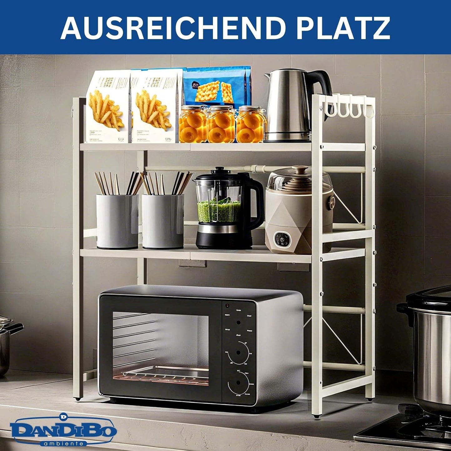 Verstellbares Küchenregal 3-stufig, Weiss 3 Stufig / Höhe 78 cm