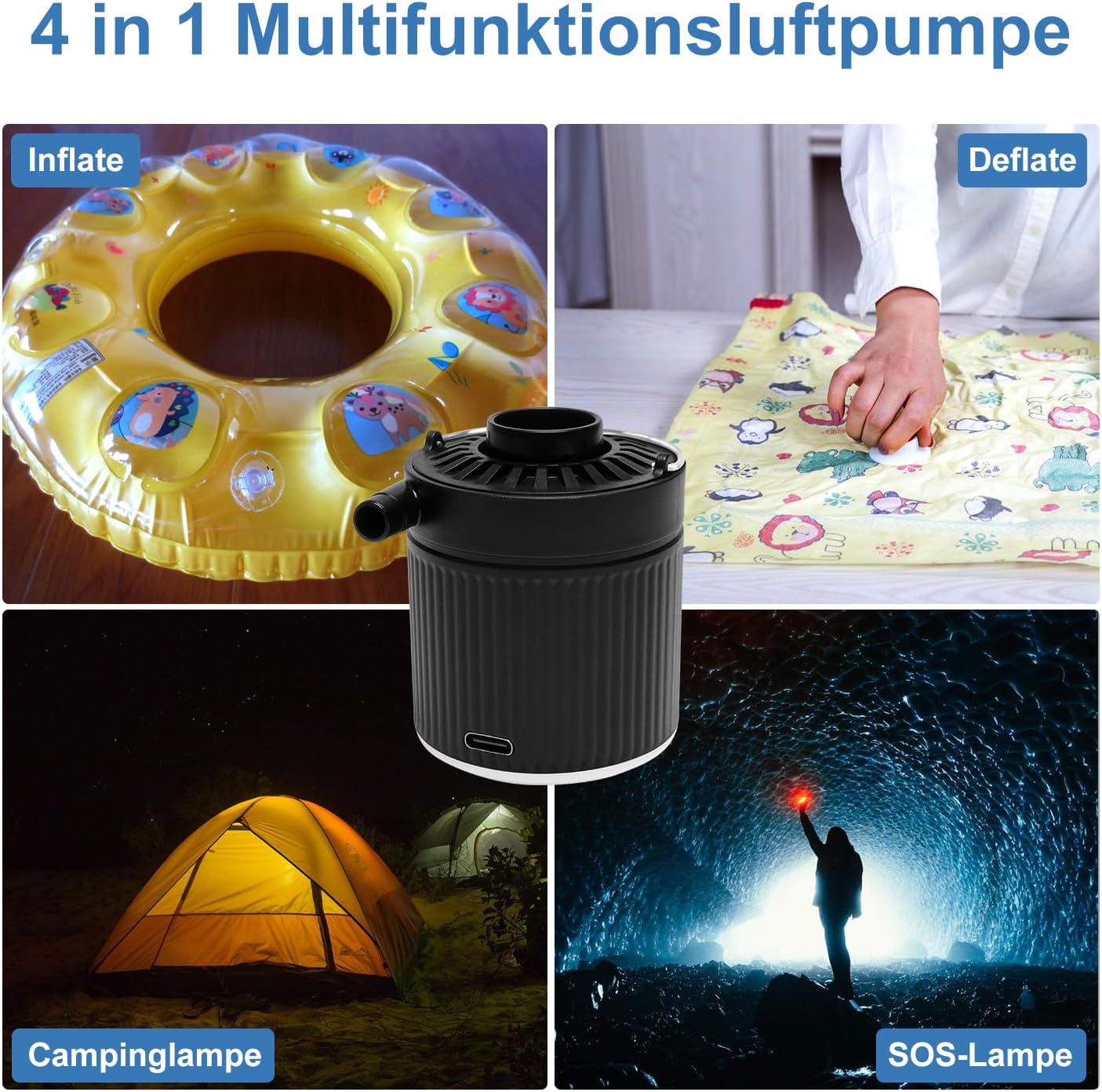 Tragbare elektrische Luftpumpe, Schwarz