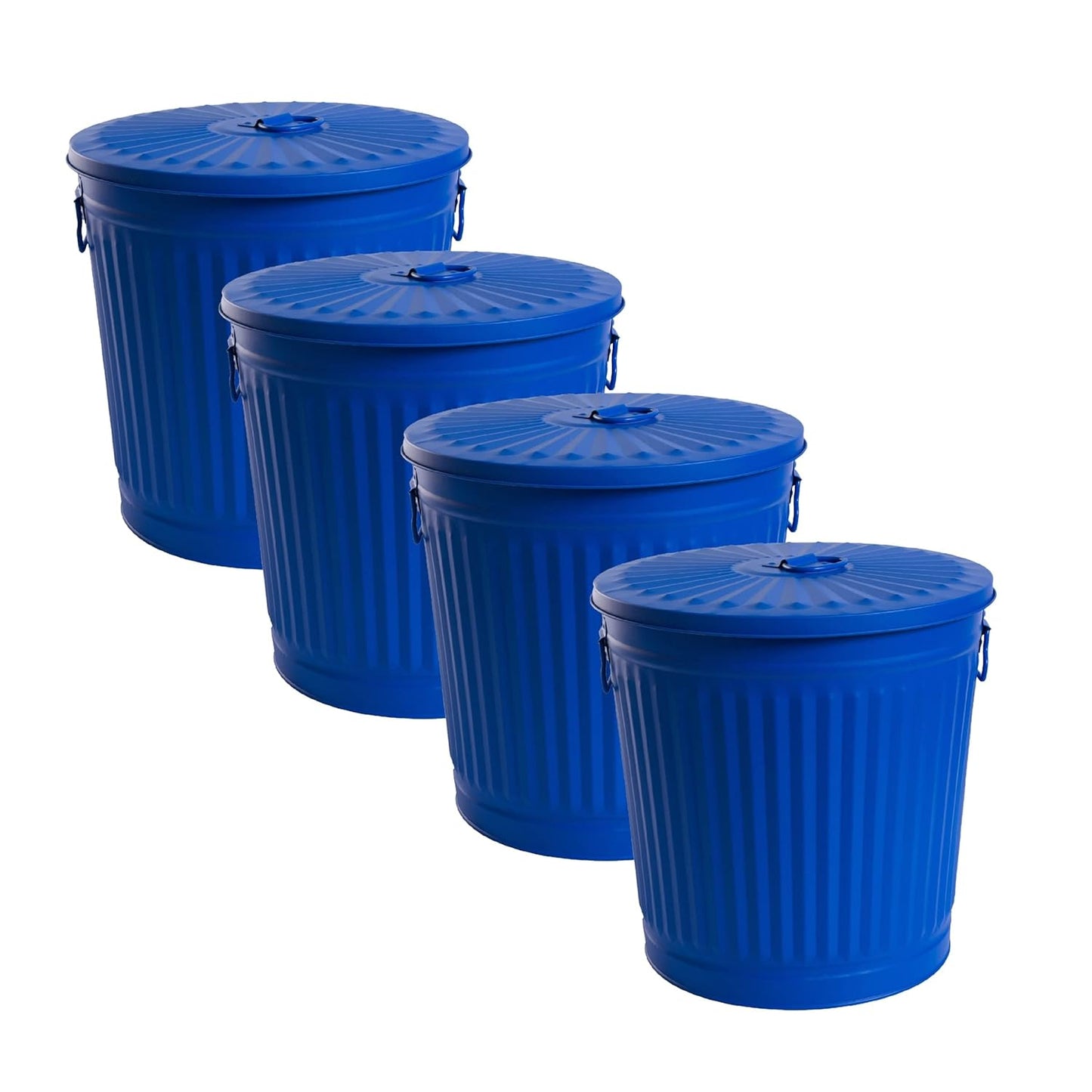 Retro-Mülleimer-Set mit Deckel, Blau Ø 21,5 cm Höhe 21,5 cm -4 Sets