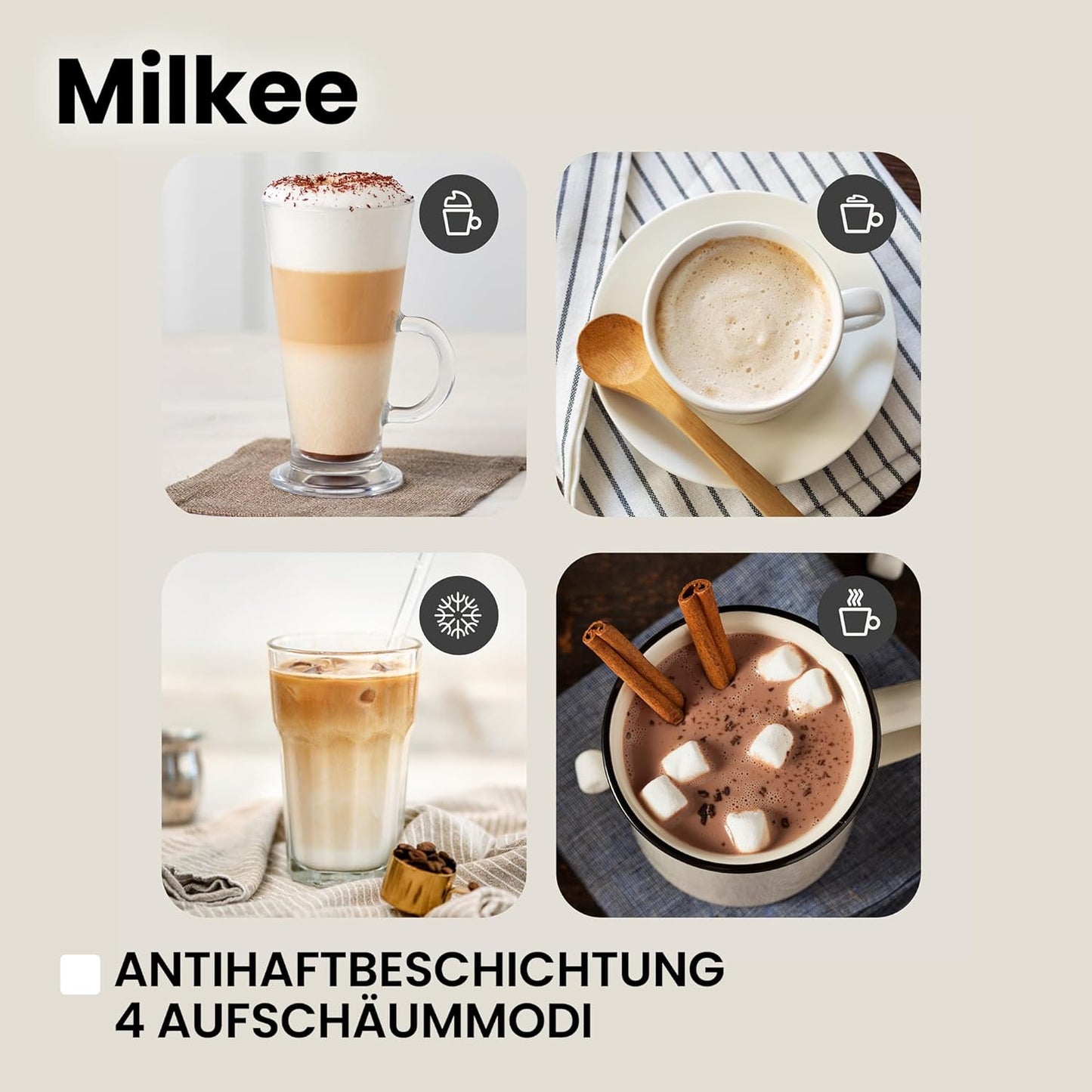 Milkee Milchaufschäumer für warme & kalte Milch, Weiß