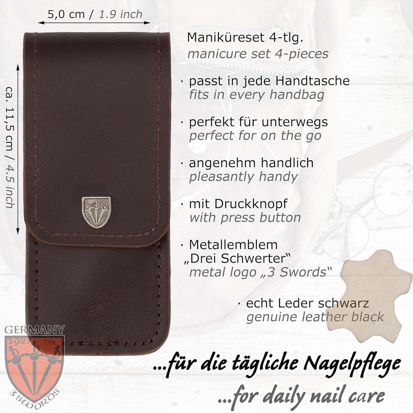 Maniküre-Set Nostalgie (4-tlg.) im Lederetui, BRAUN