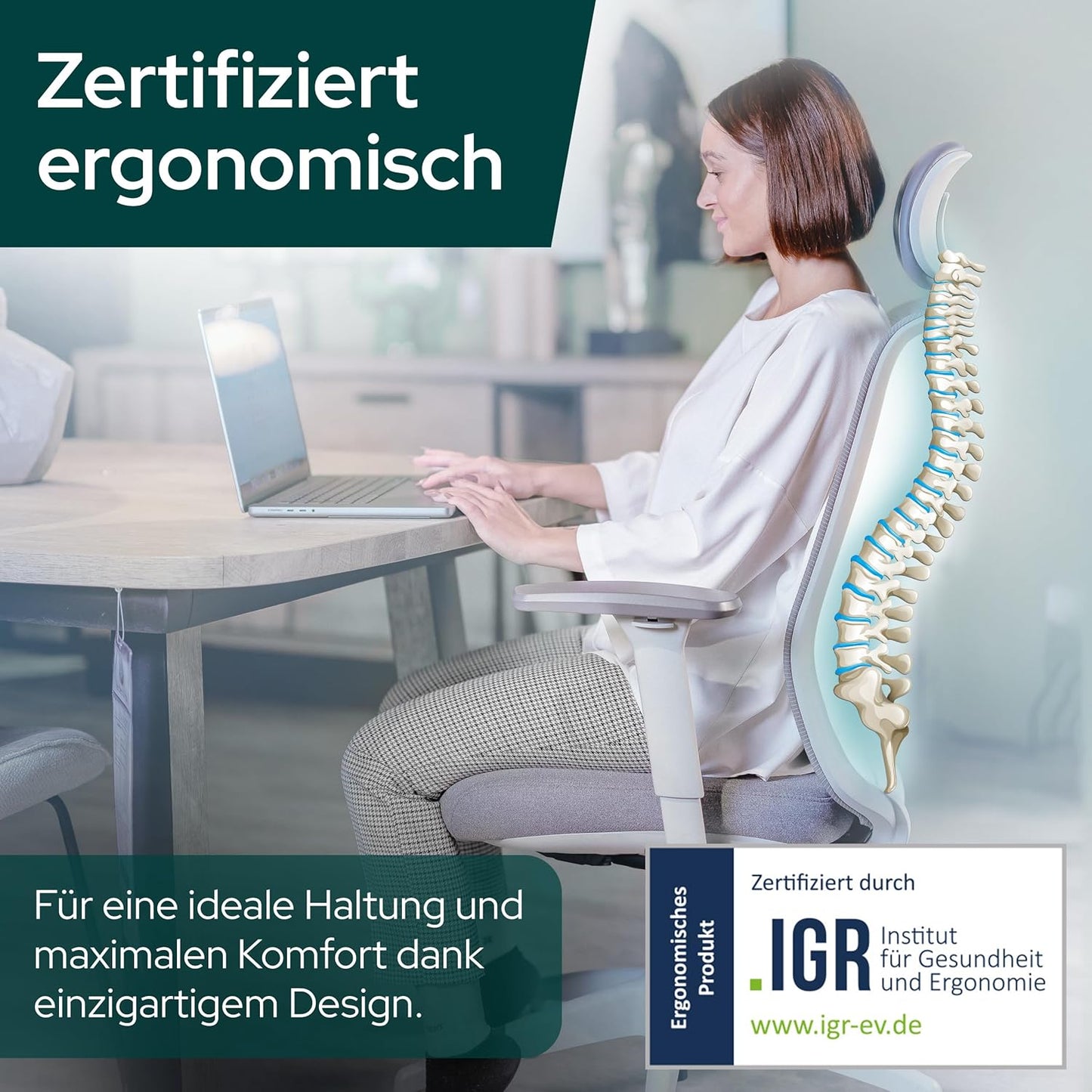 Ergonomischer Bürostuhl mit Armlehnen, Mit Kopfstütze / Hellgrau/ Grau