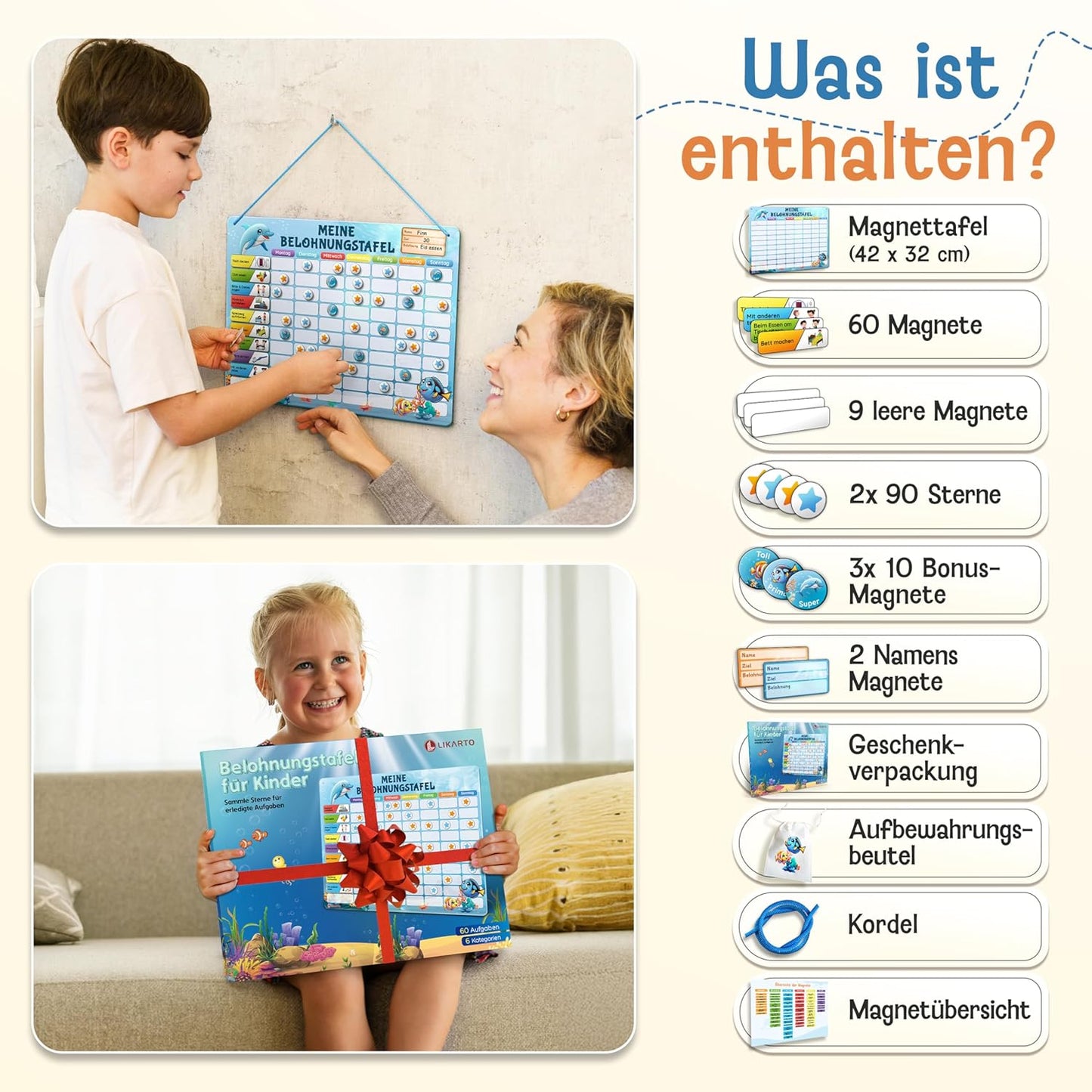 Magnetische Belohnungstafel für Kinder, Blau / Belohnungstafel