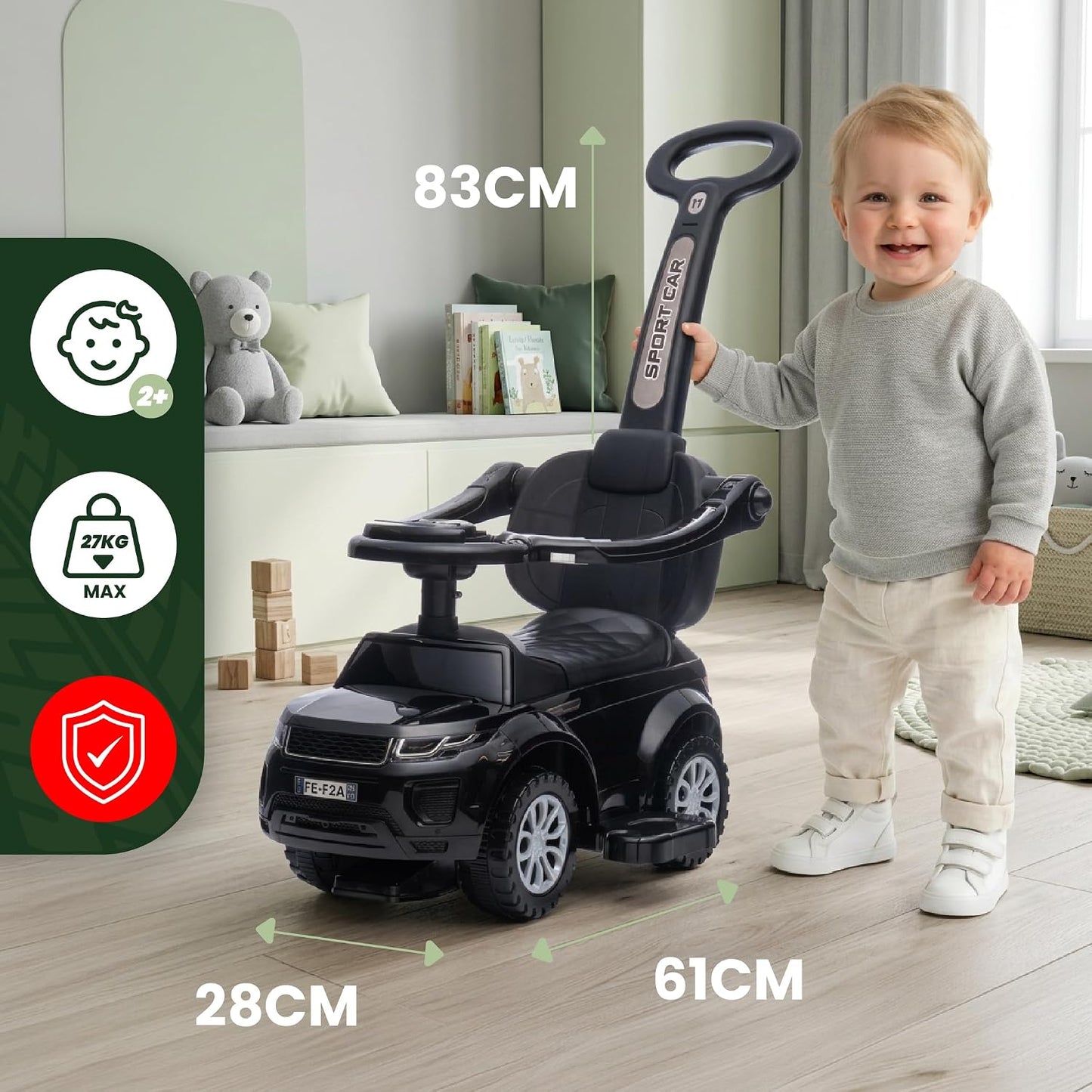 Schiebe- und Rutschauto, Schwarz