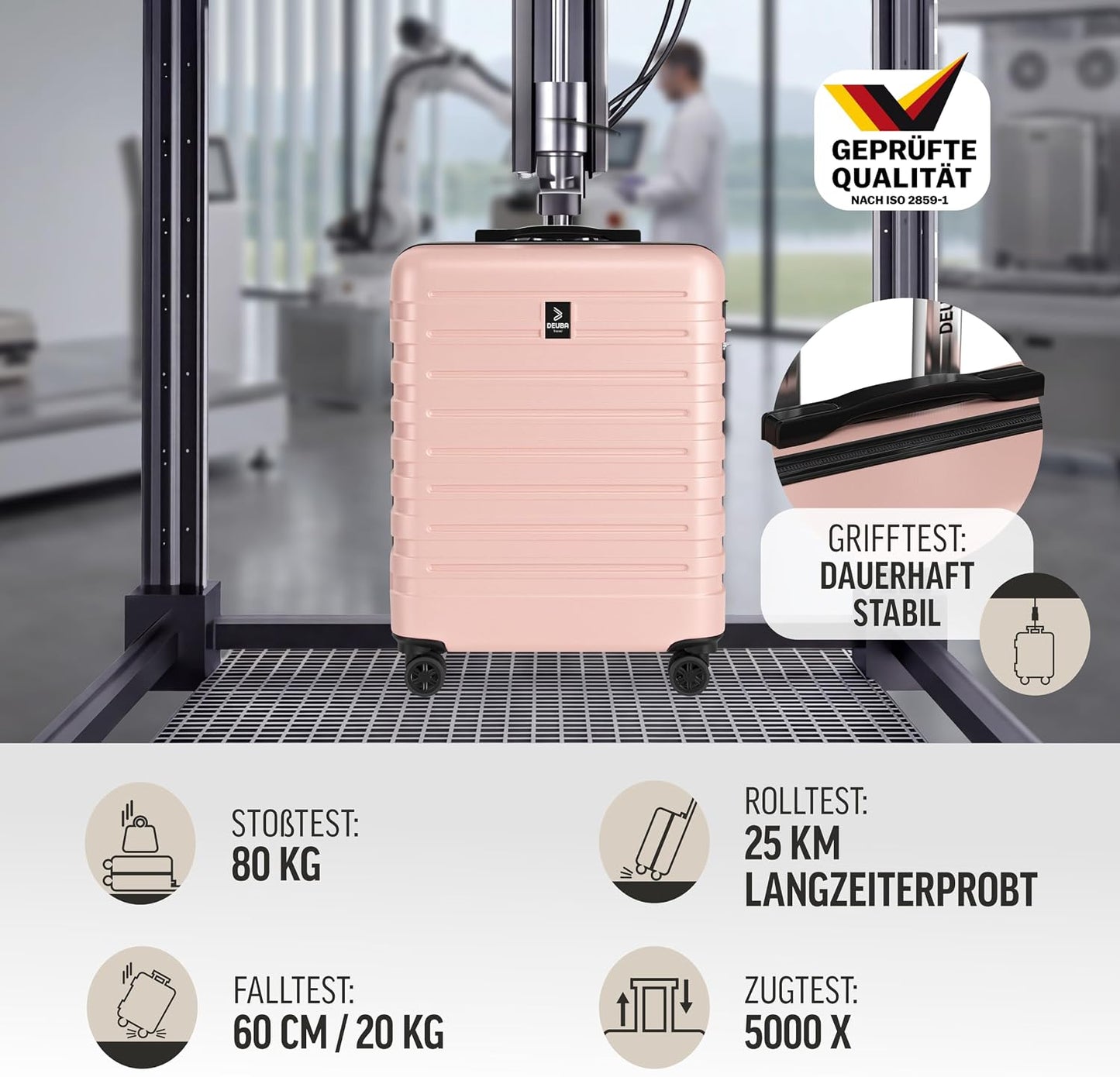 3-teiliges Reise-Kofferset mit 360° Rollen, Pastell-rosa