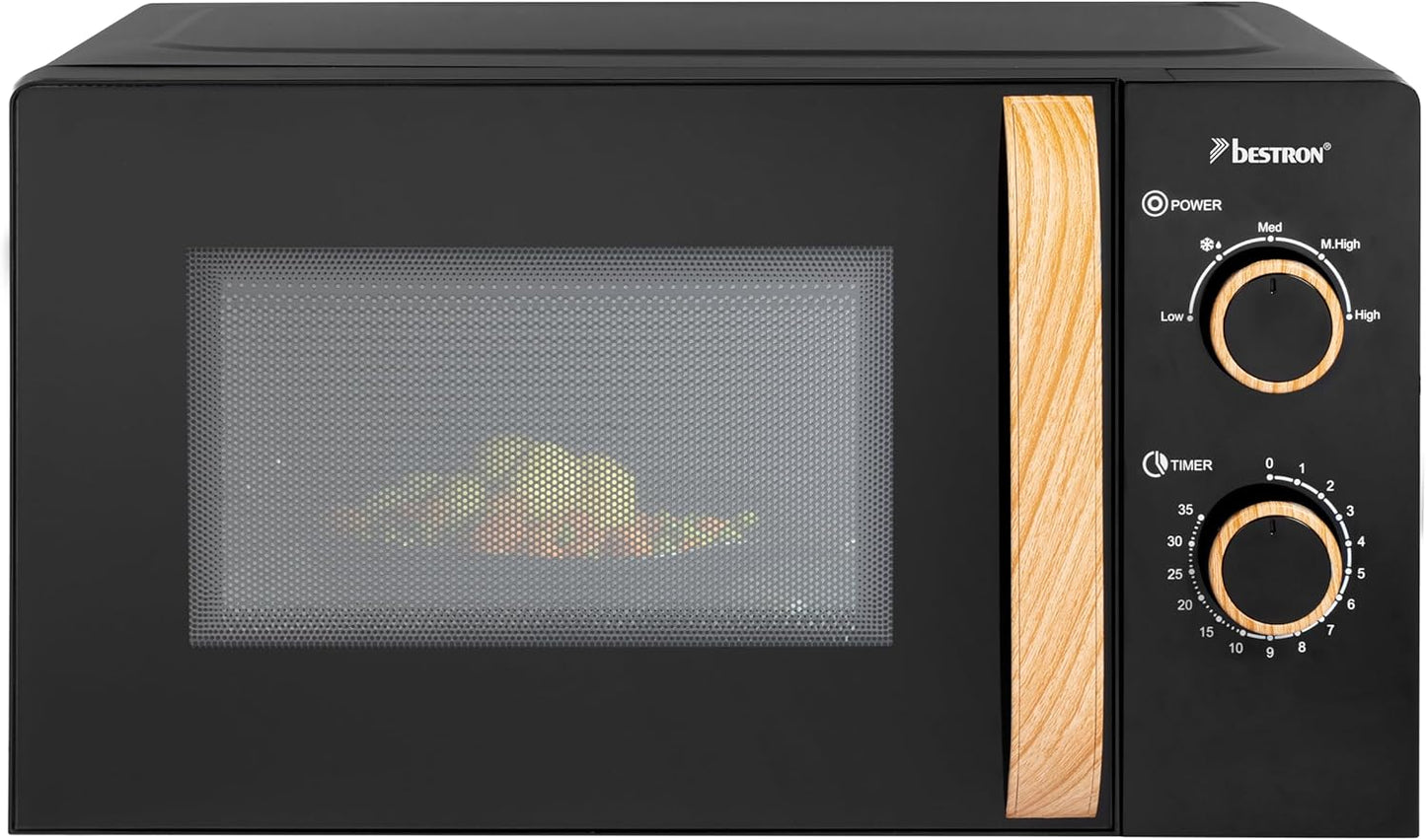 Mikrowelle mit Timer & Drehteller, Black & Wood Collection, Schwarz/Holz