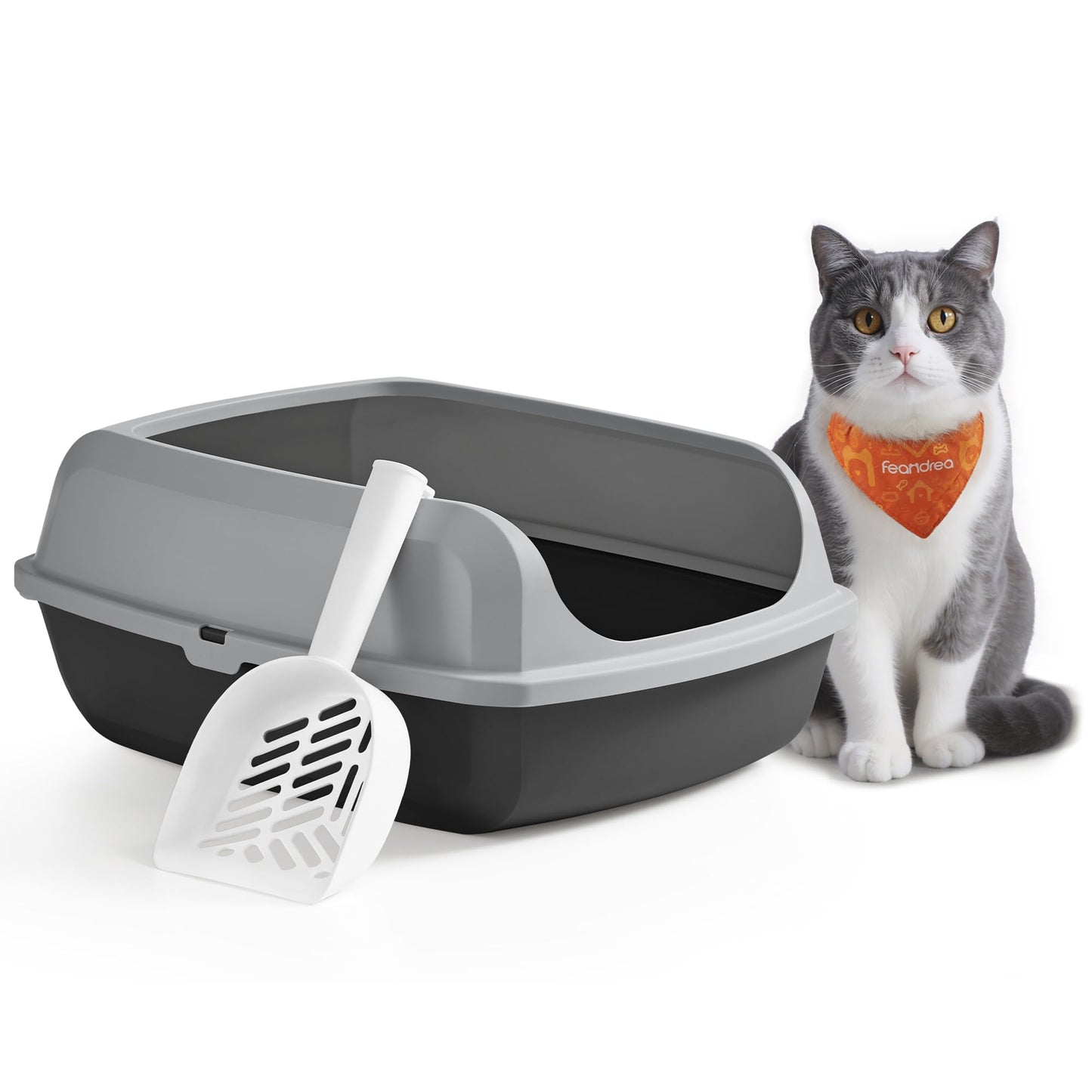 PPT009GN01 Katzentoilette mit hohen Seitenwänden, schiefergrau XL (50,5 x 37,5 x 19,5 cm) offen